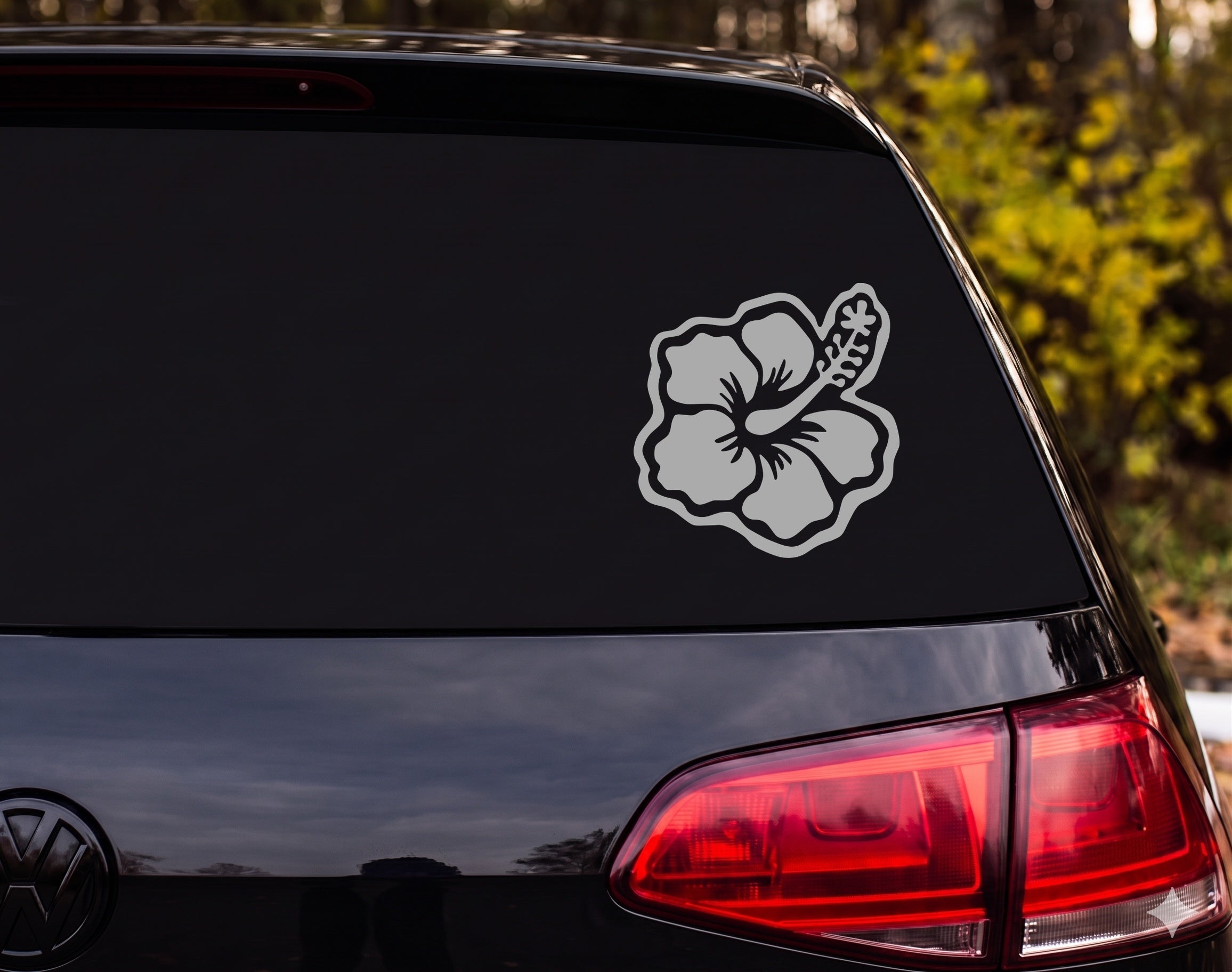 Hibiscus Flower Silhouette Bold Wavy Border Vinyl Decal Sticker Car Laptop - Silver