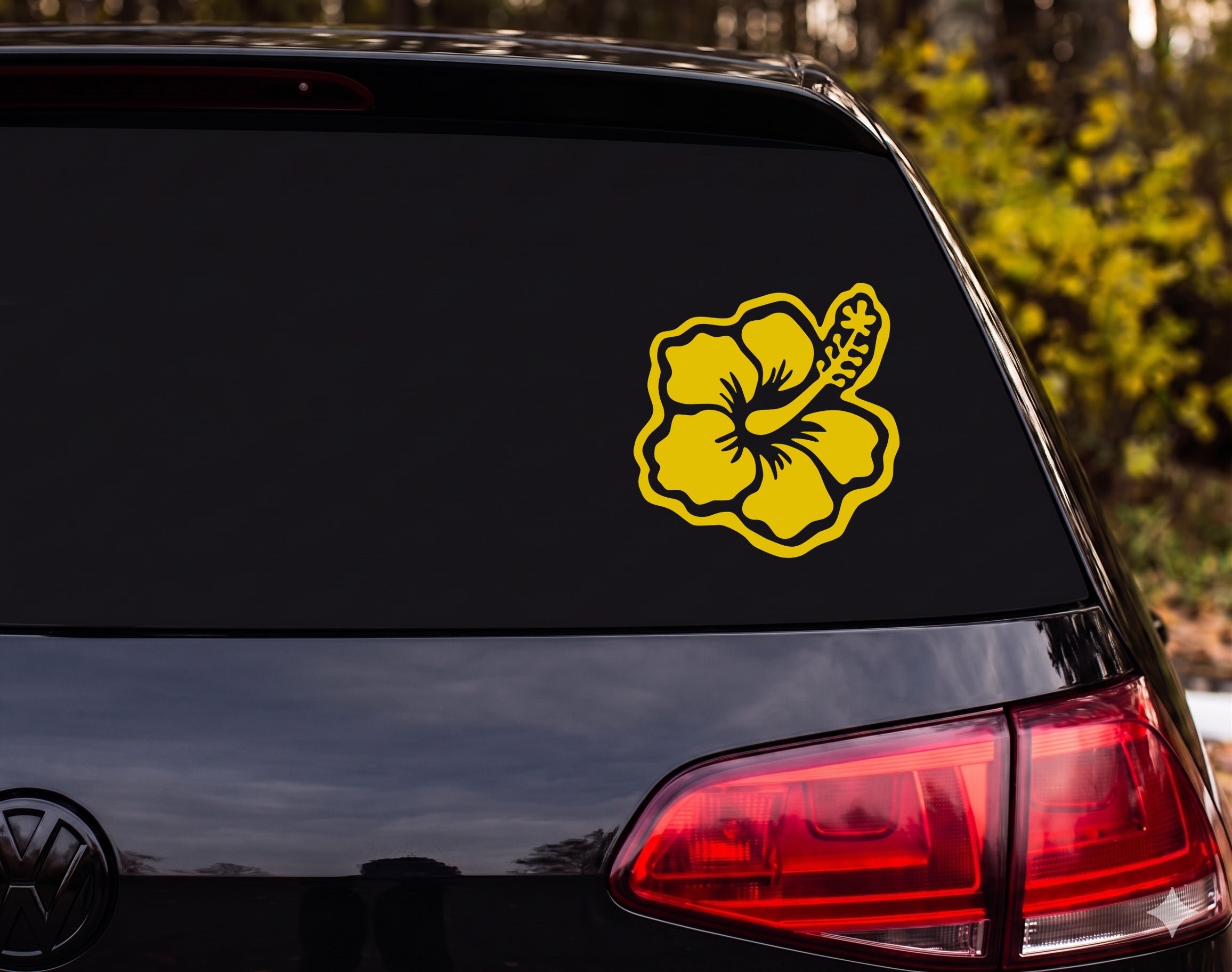 Hibiscus Flower Silhouette Bold Wavy Border Vinyl Decal Sticker Car Laptop - Yellow