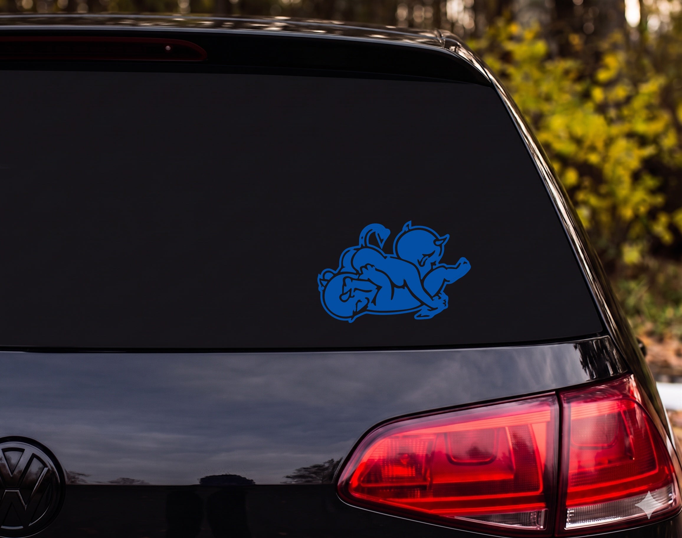 Chubby Devil Baby Imp Crawling Silhouette Vinyl Decal Sticker Car Laptop - Blue