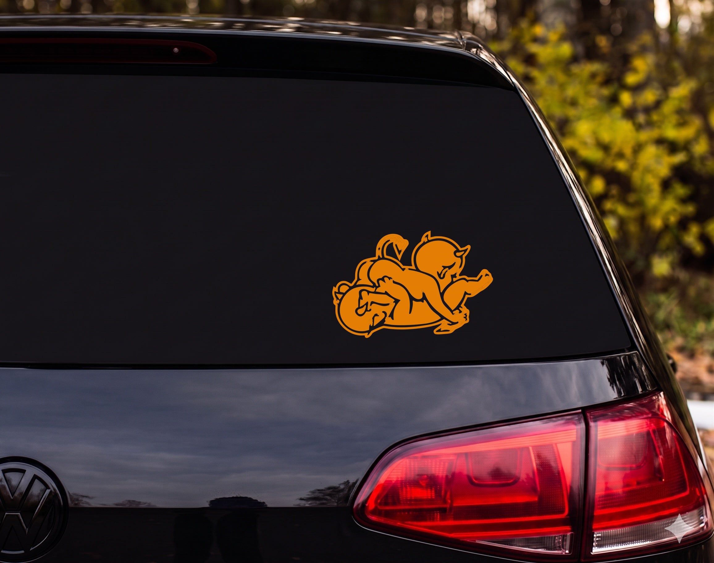 Chubby Devil Baby Imp Crawling Silhouette Vinyl Decal Sticker Car Laptop - Orange