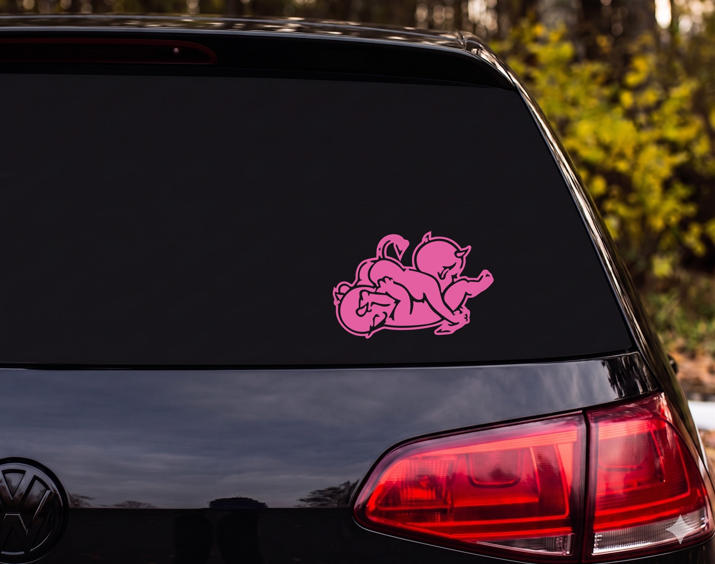 Chubby Devil Baby Imp Crawling Silhouette Vinyl Decal Sticker Car Laptop - Pink