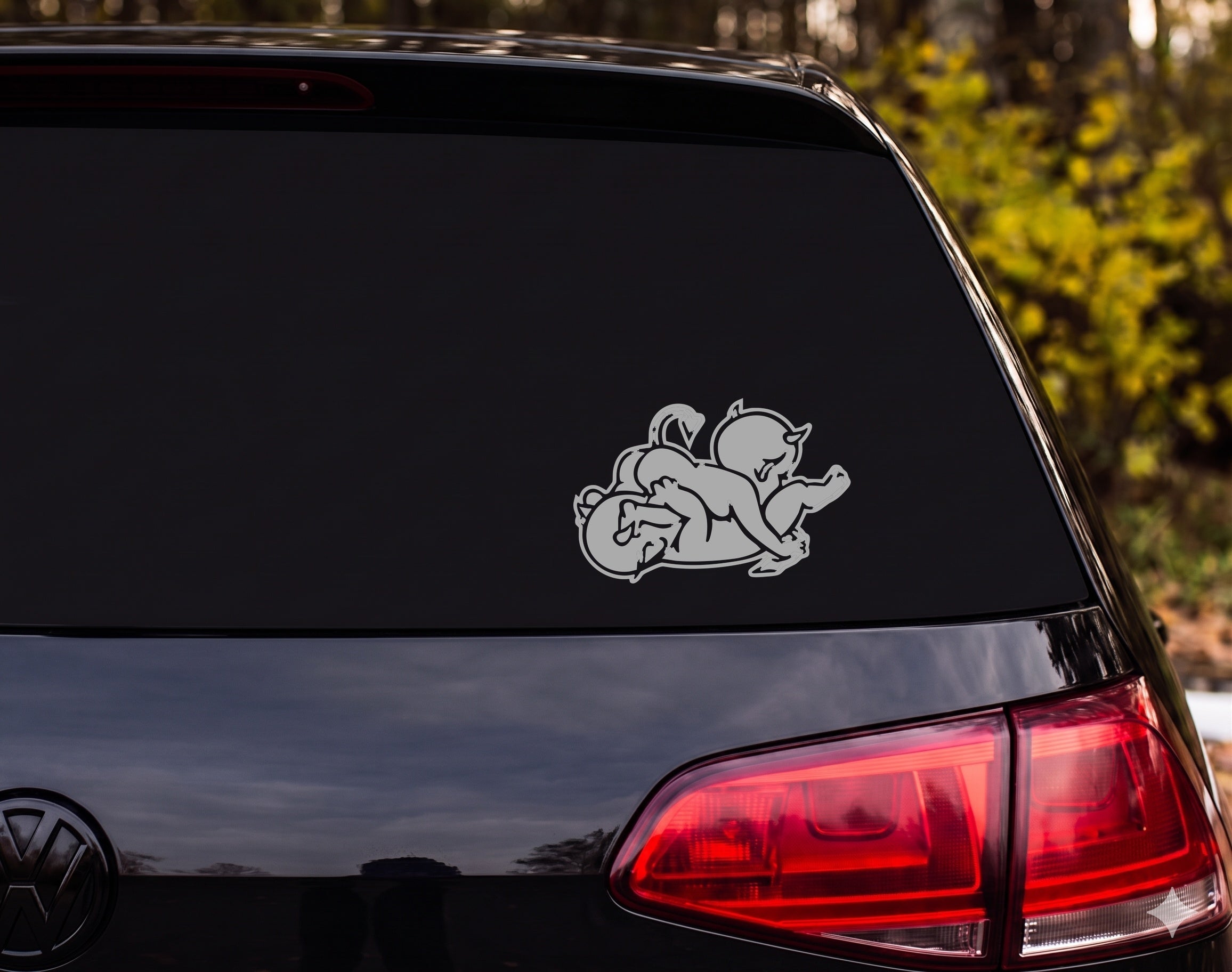 Chubby Devil Baby Imp Crawling Silhouette Vinyl Decal Sticker Car Laptop - Silver
