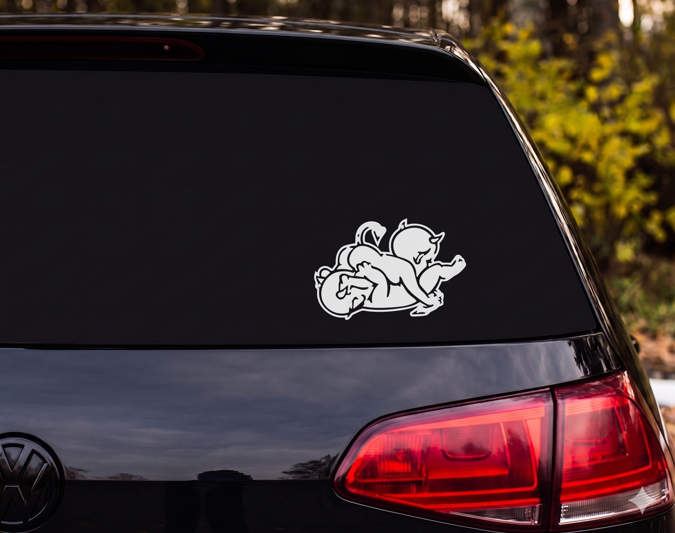 Chubby Devil Baby Imp Crawling Silhouette Vinyl Decal Sticker Car Laptop - White