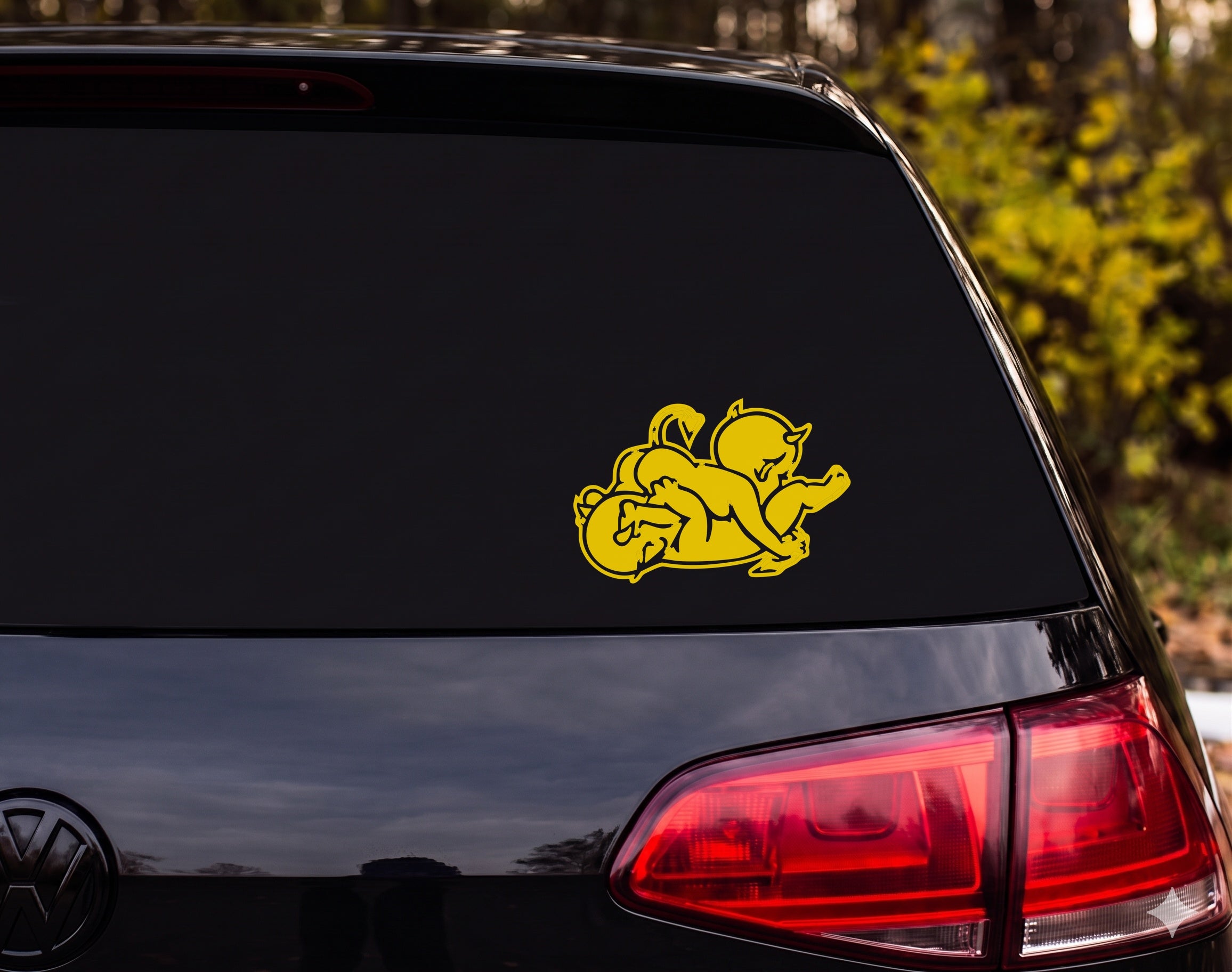 Chubby Devil Baby Imp Crawling Silhouette Vinyl Decal Sticker Car Laptop - Yellow