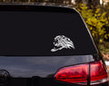 Tribal Lion Leaping Lunge Paw Forward Flame Mane Vinyl Decal Sticker - White