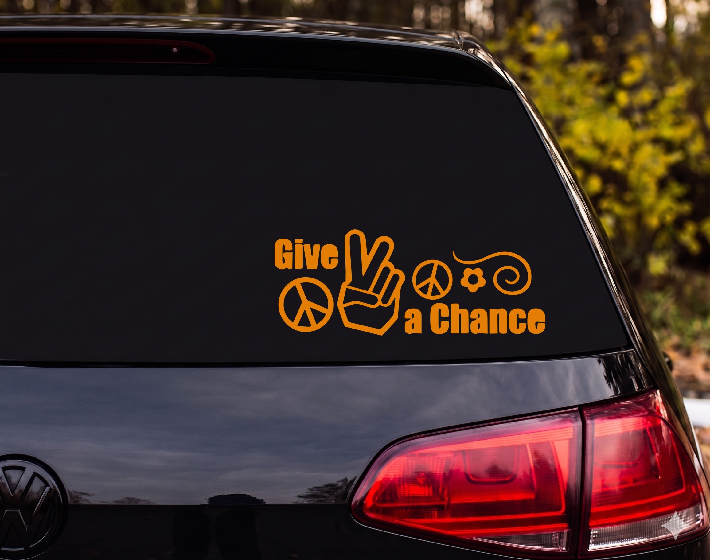 Give a Chance Peace Sign Hand Flower Spiral 60s Vinyl Decal Sticker - Orange