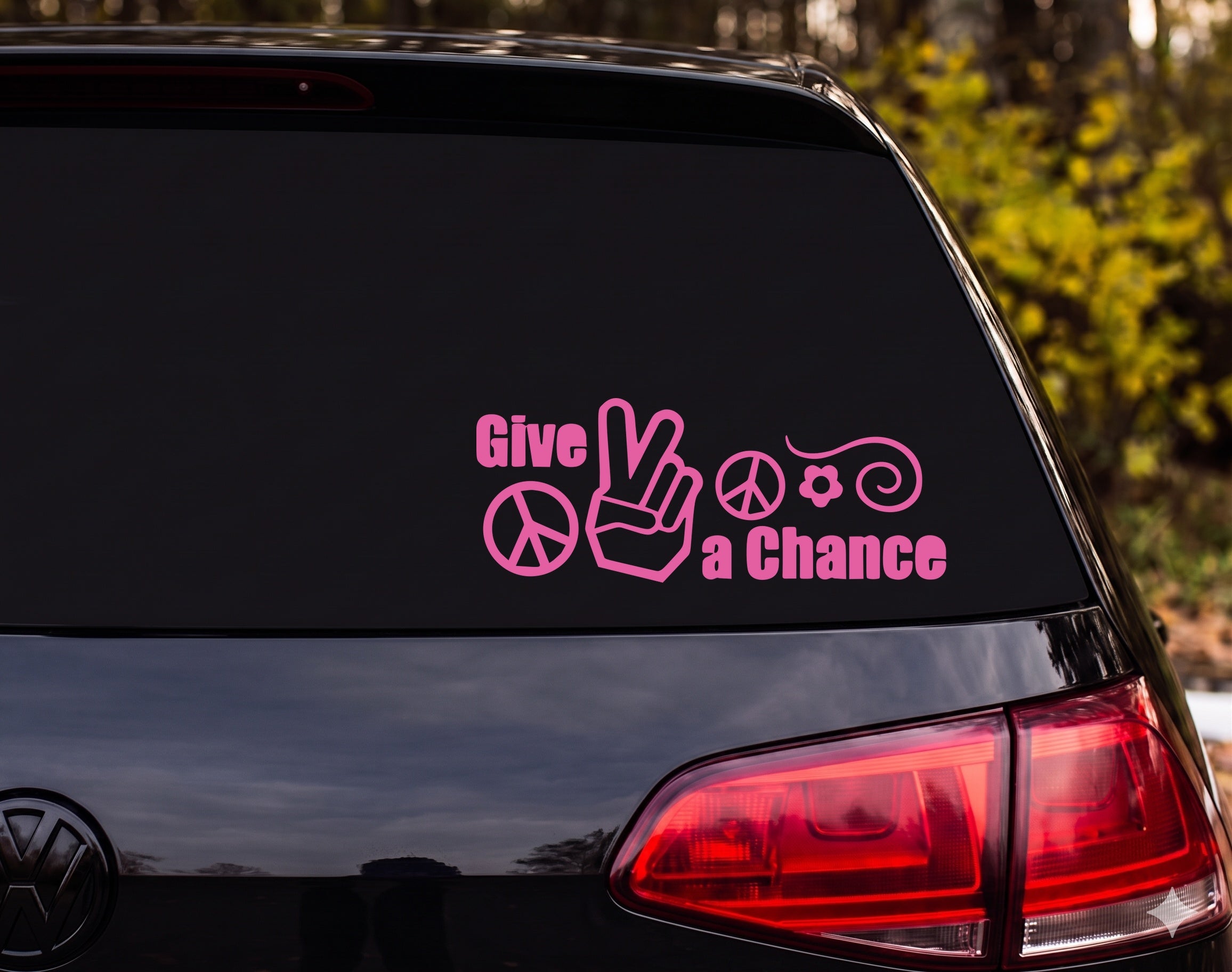 Give a Chance Peace Sign Hand Flower Spiral 60s Vinyl Decal Sticker - Pink