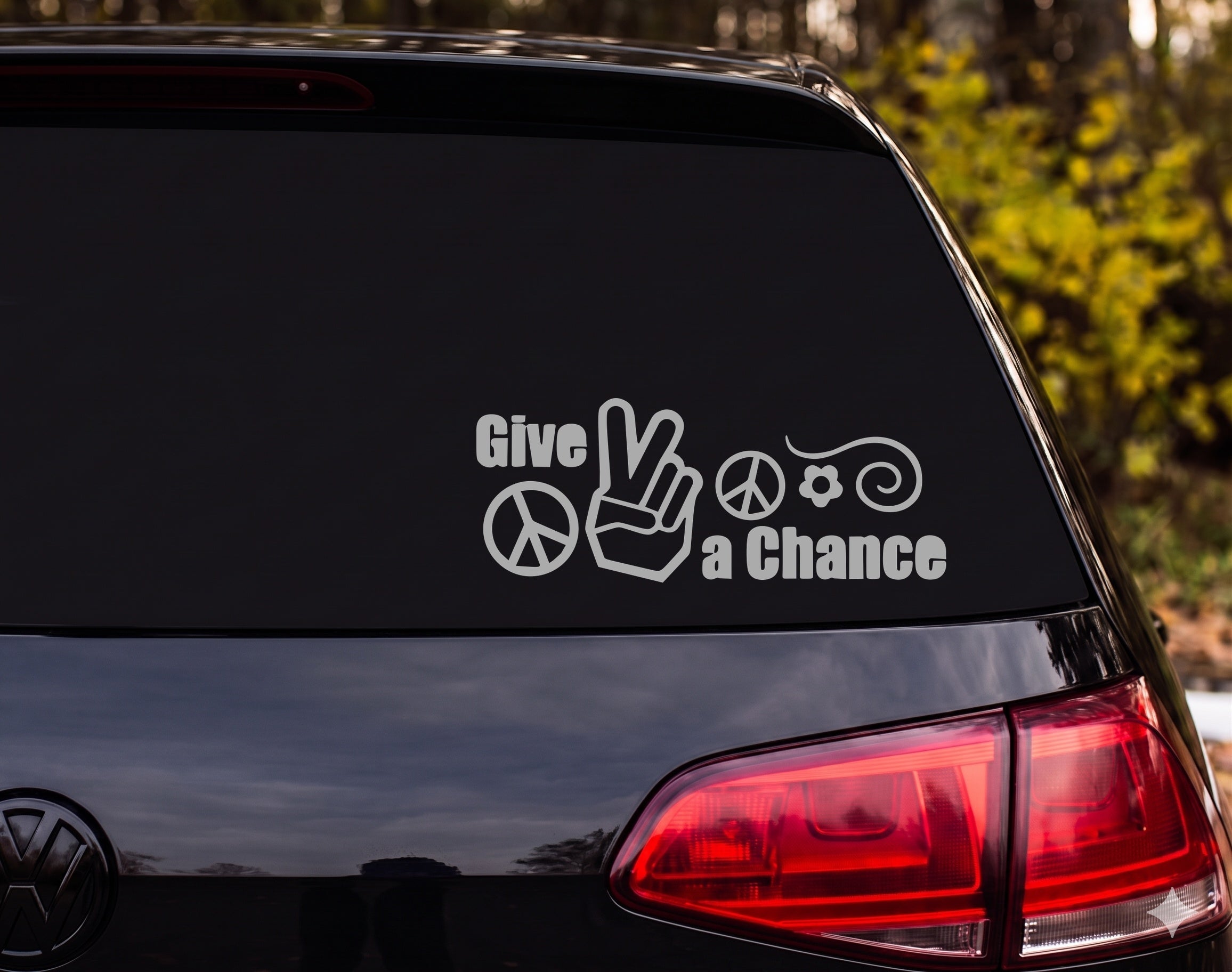 Give a Chance Peace Sign Hand Flower Spiral 60s Vinyl Decal Sticker - Silver