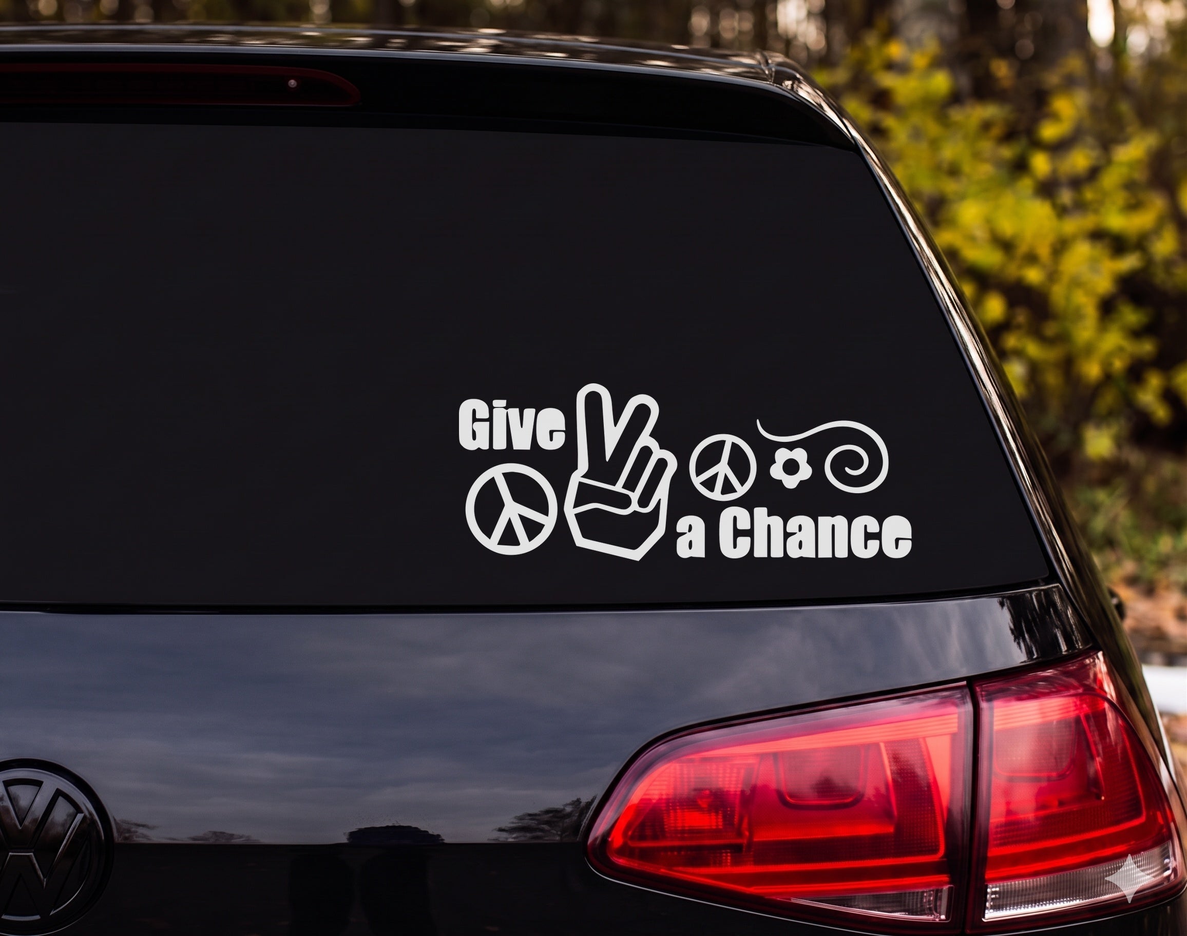 Give a Chance Peace Sign Hand Flower Spiral 60s Vinyl Decal Sticker - White