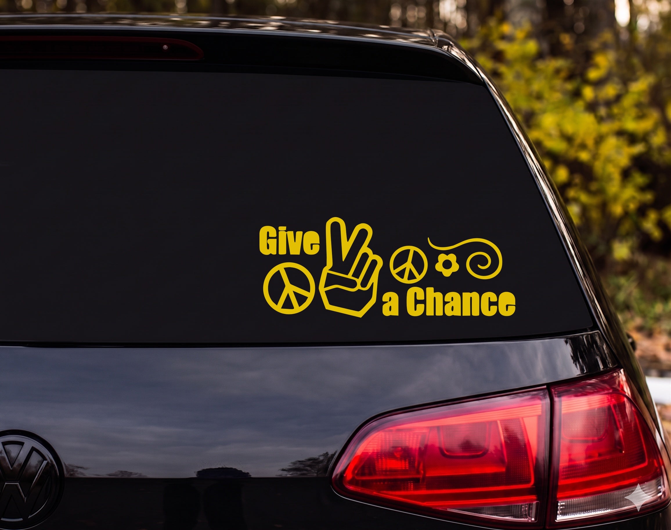 Give a Chance Peace Sign Hand Flower Spiral 60s Vinyl Decal Sticker - Yellow
