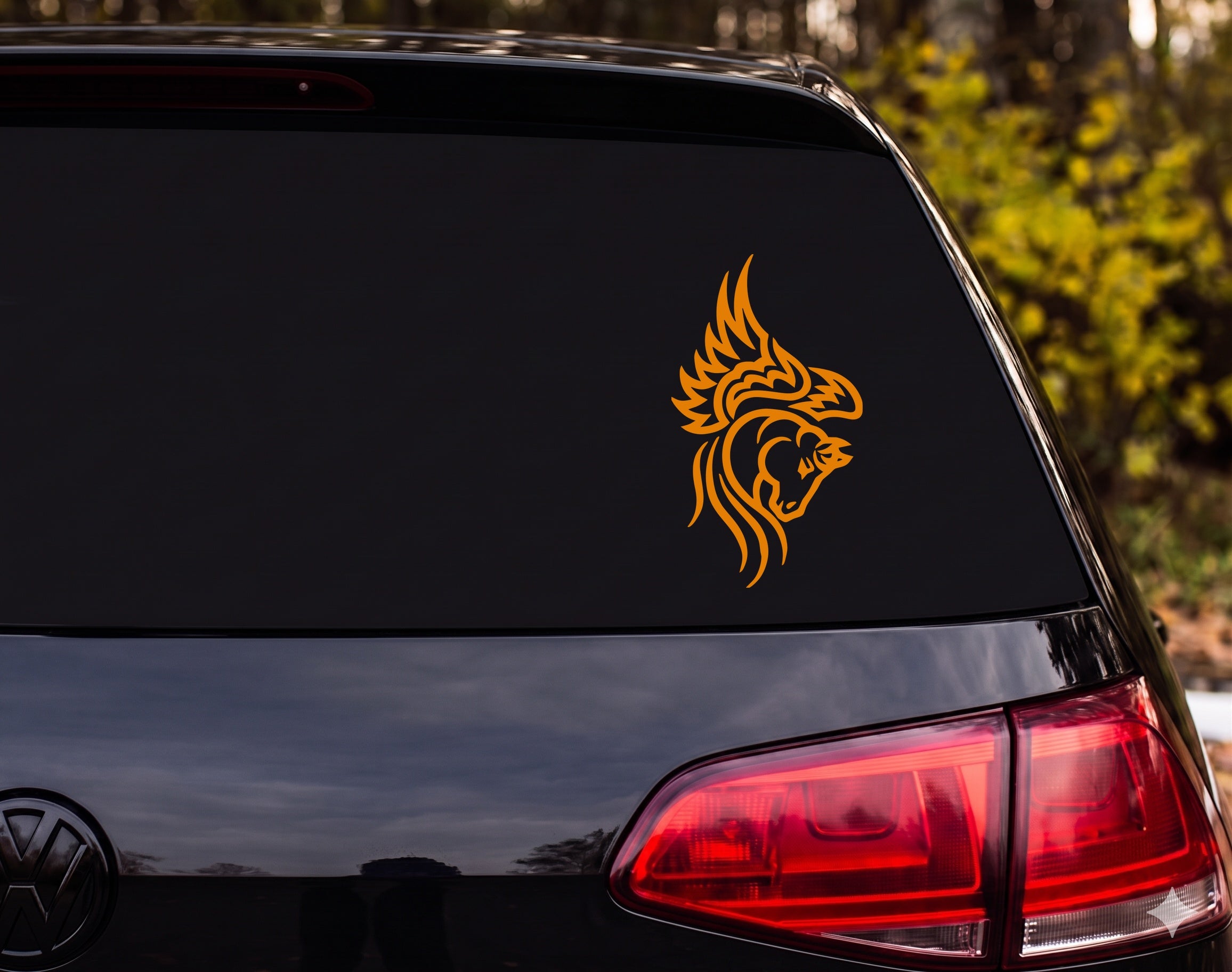 Tribal Pegasus Winged Horse Head Profile Tattoo Style Vinyl Decal Sticker - Orange