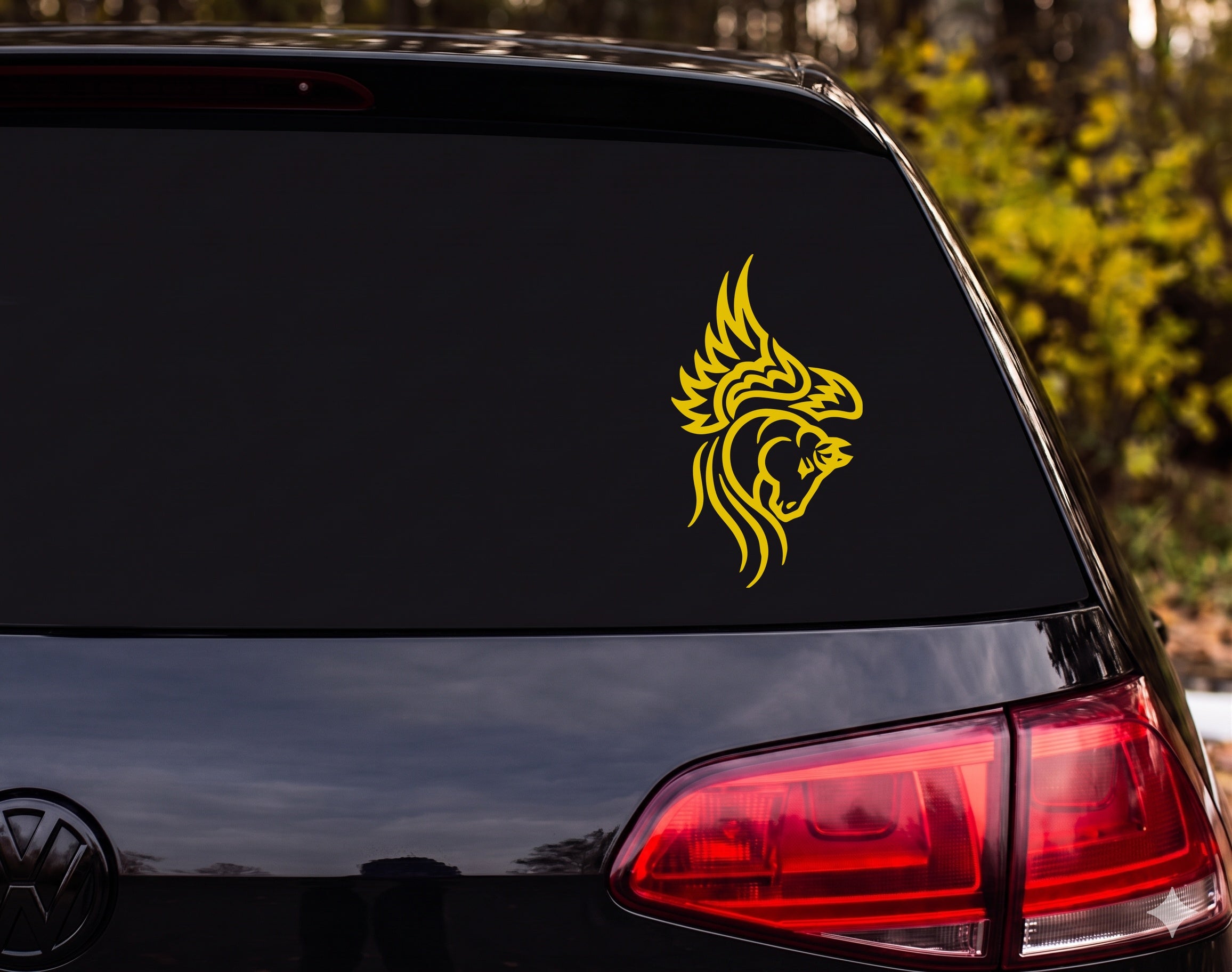 Tribal Pegasus Winged Horse Head Profile Tattoo Style Vinyl Decal Sticker - Yellow