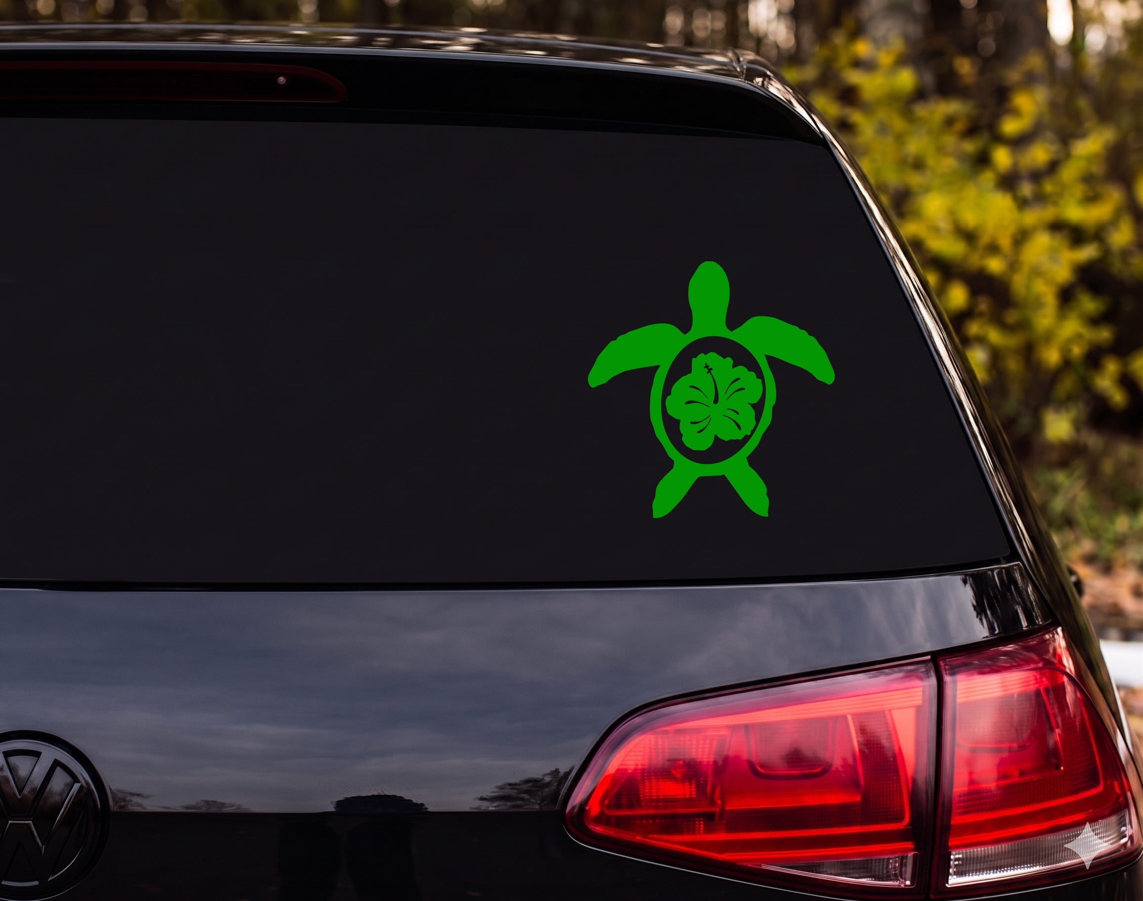 Sea Turtle Silhouette Hibiscus Shell Above View Vinyl Decal Sticker Car Laptop - Green