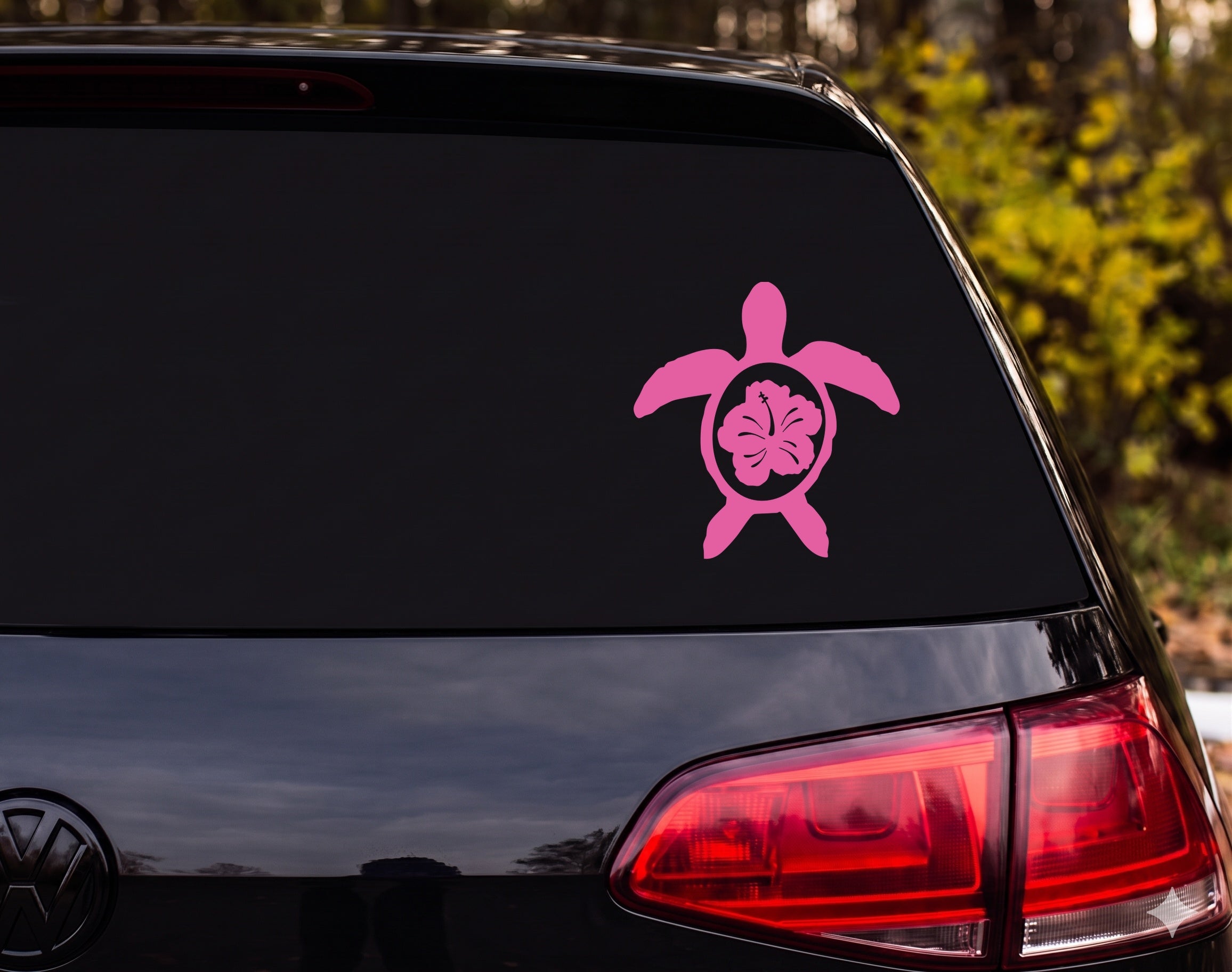 Sea Turtle Silhouette Hibiscus Shell Above View Vinyl Decal Sticker Car Laptop - Pink