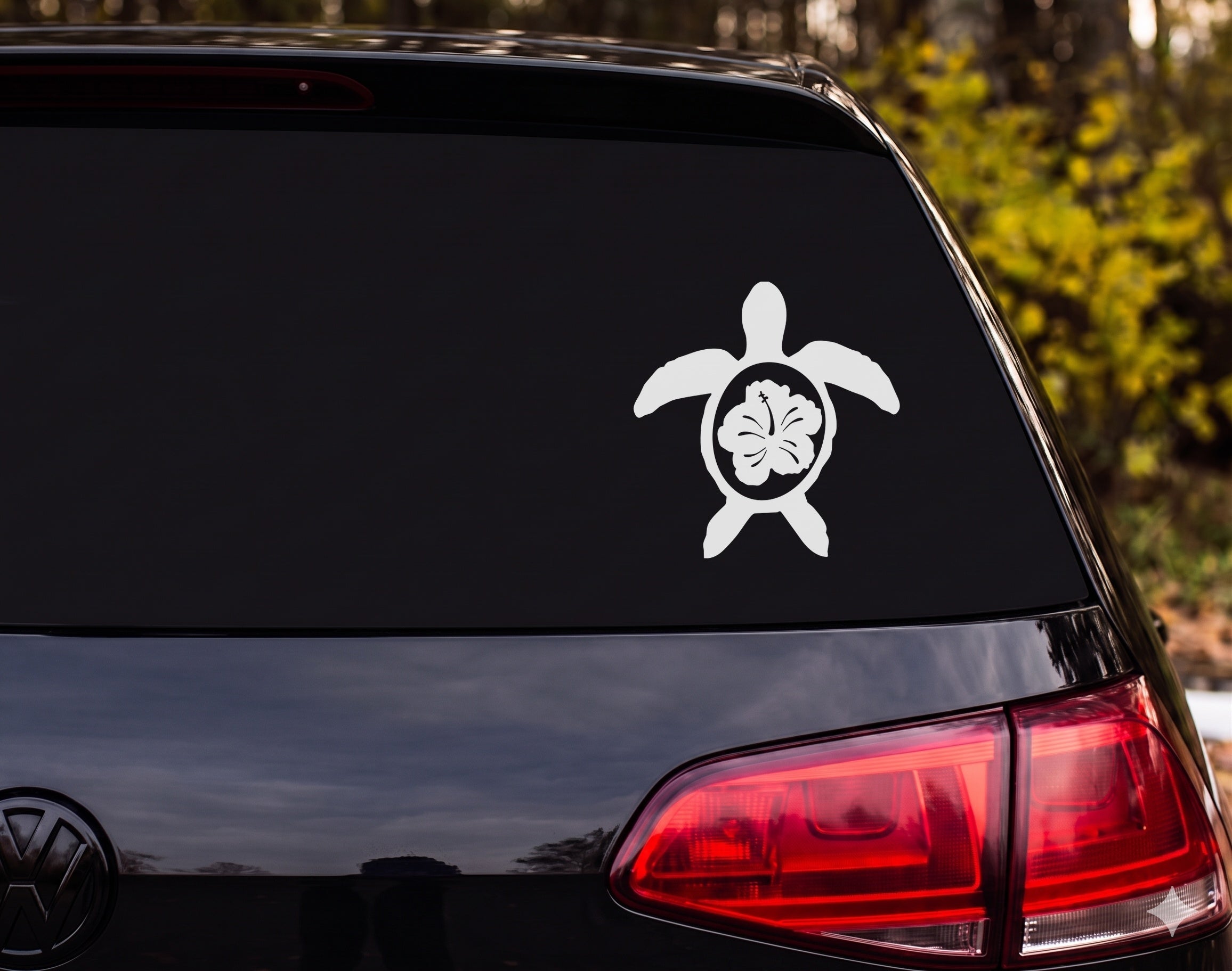 Sea Turtle Silhouette Hibiscus Shell Above View Vinyl Decal Sticker Car Laptop - White