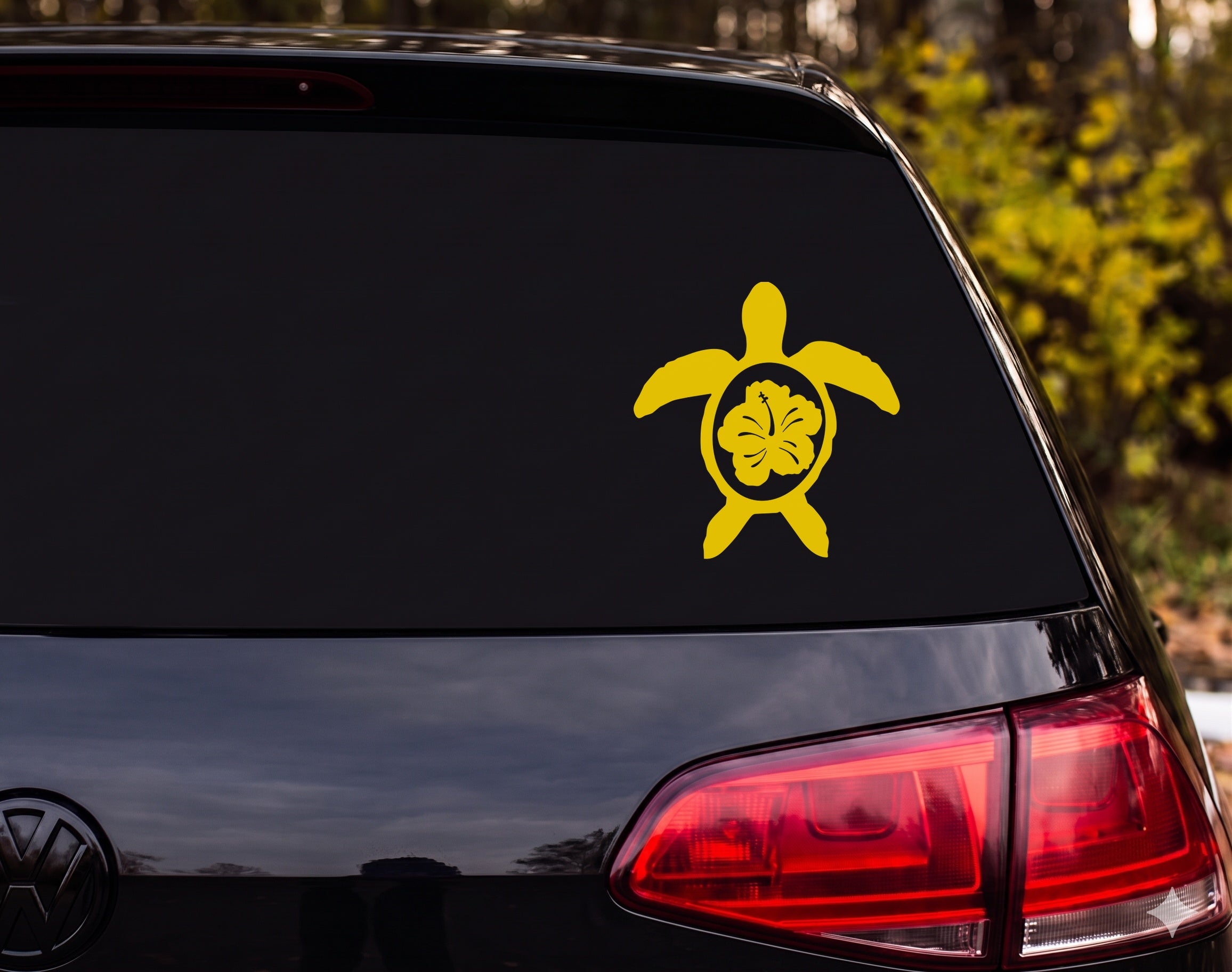 Sea Turtle Silhouette Hibiscus Shell Above View Vinyl Decal Sticker Car Laptop - Yellow