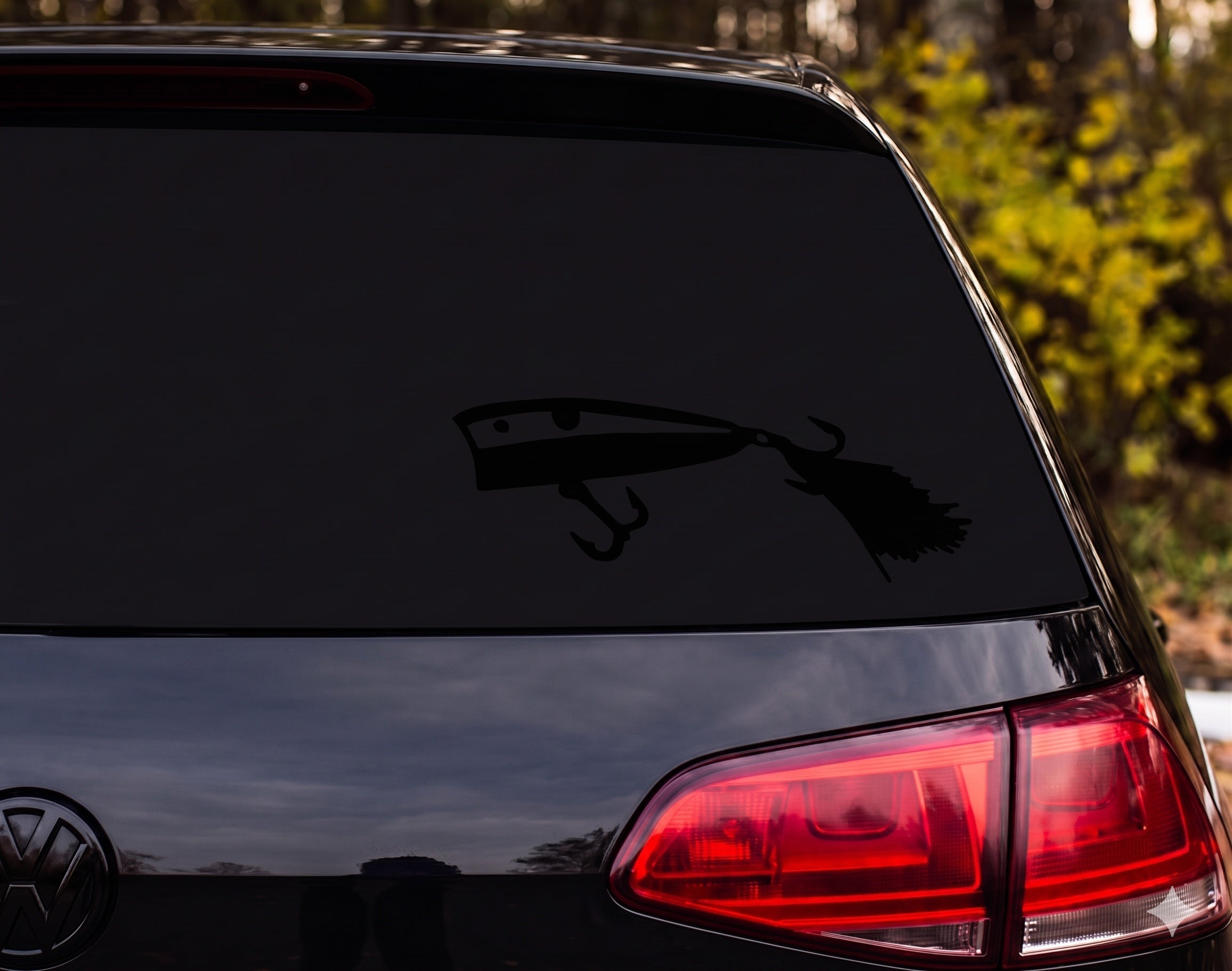 Fishing Lure Popper Plug Silhouette Treble Hook Feather Jig Vinyl Decal Sticker - Black