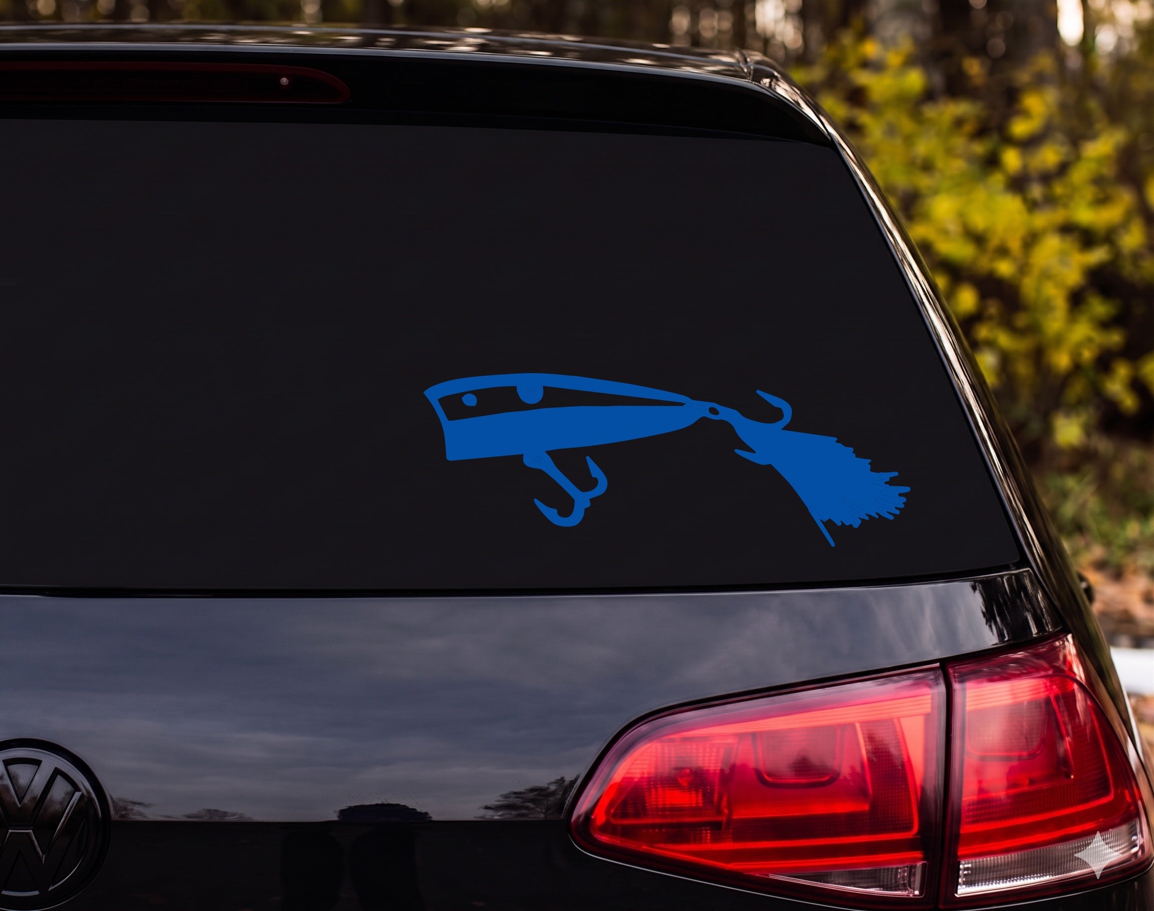 Fishing Lure Popper Plug Silhouette Treble Hook Feather Jig Vinyl Decal Sticker - Blue