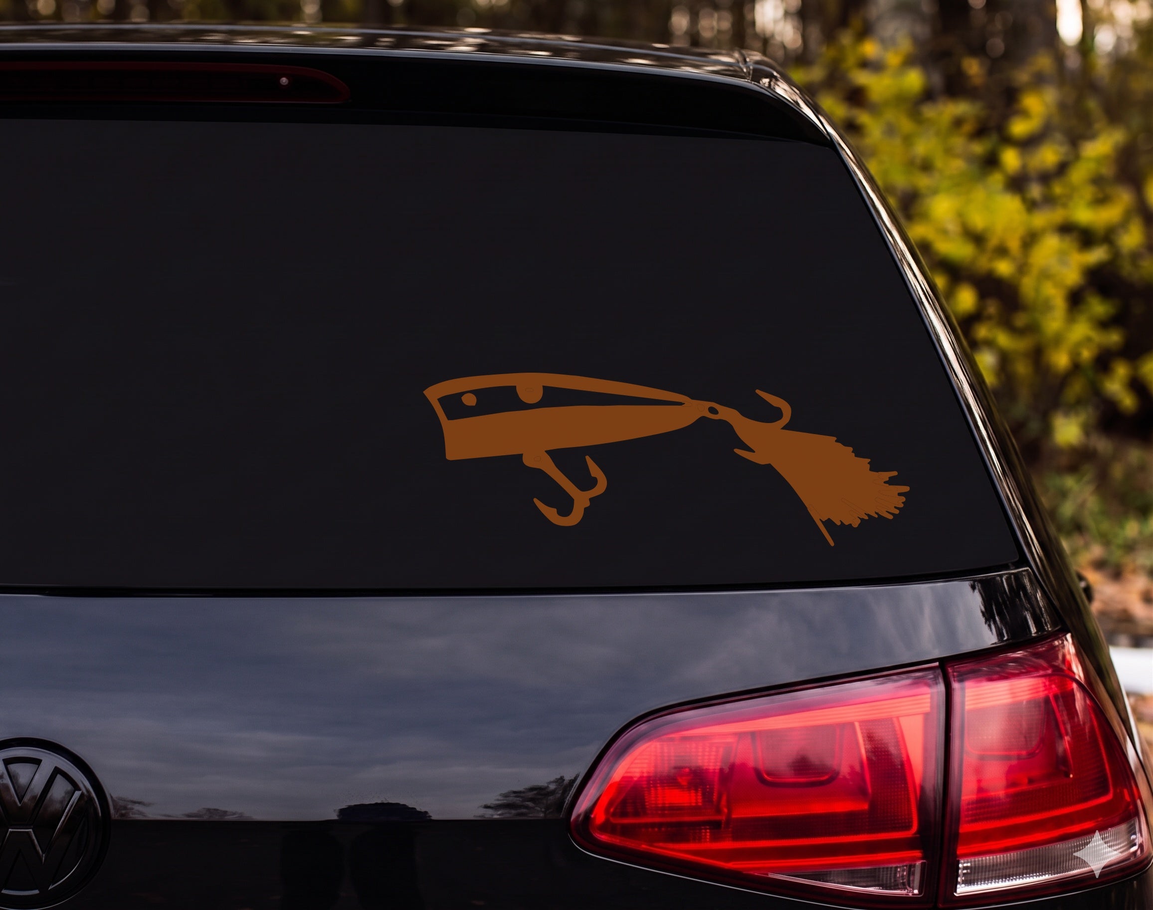 Fishing Lure Popper Plug Silhouette Treble Hook Feather Jig Vinyl Decal Sticker - Brown