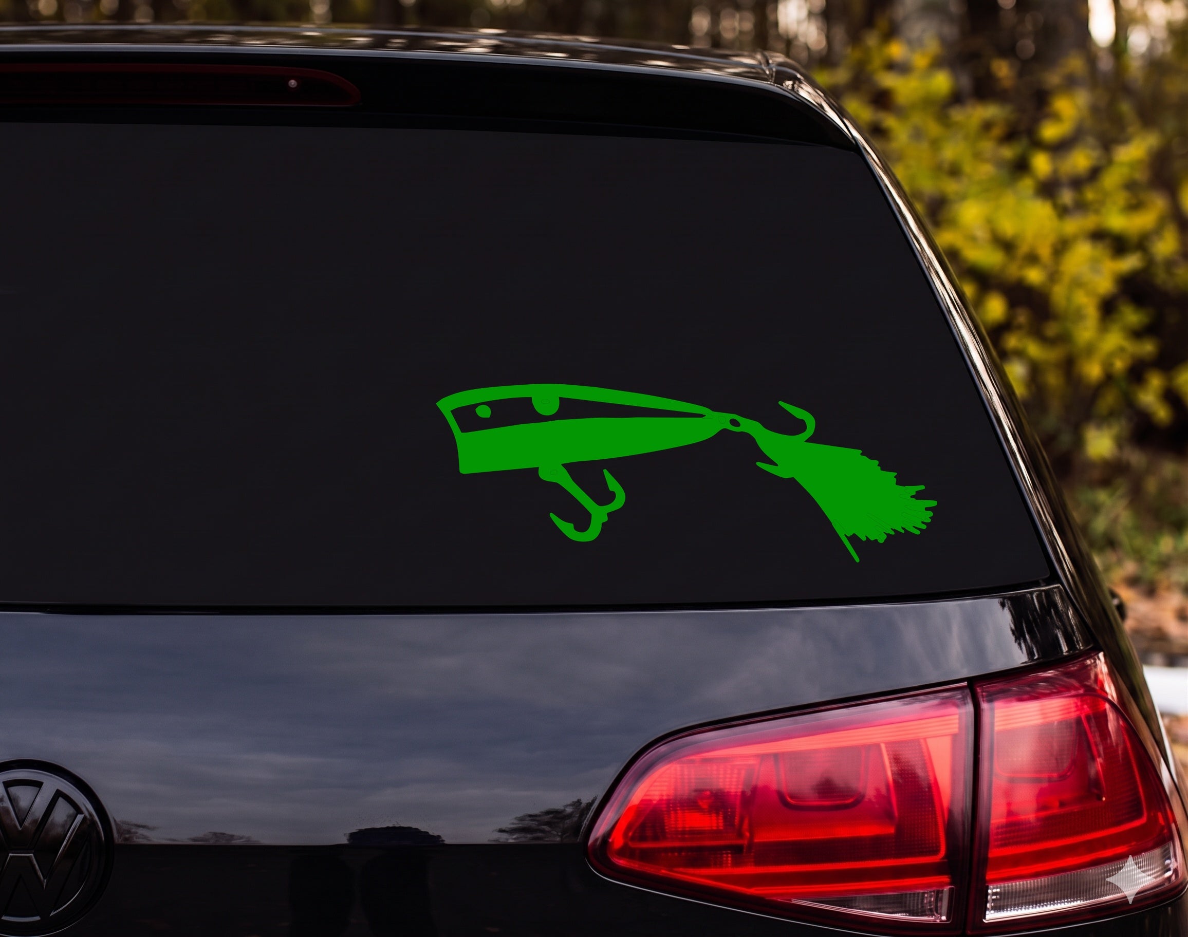 Fishing Lure Popper Plug Silhouette Treble Hook Feather Jig Vinyl Decal Sticker - Green