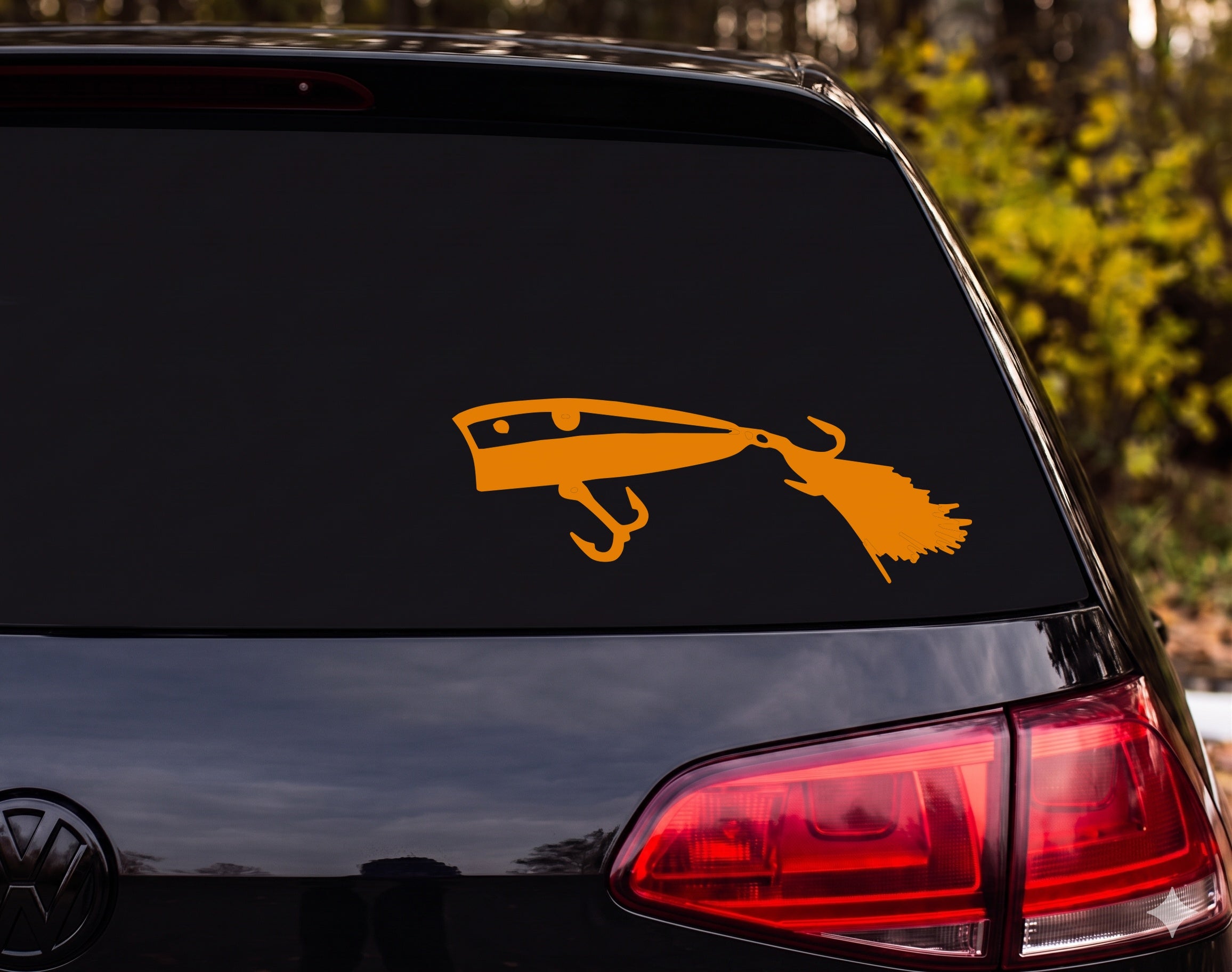 Fishing Lure Popper Plug Silhouette Treble Hook Feather Jig Vinyl Decal Sticker - Orange