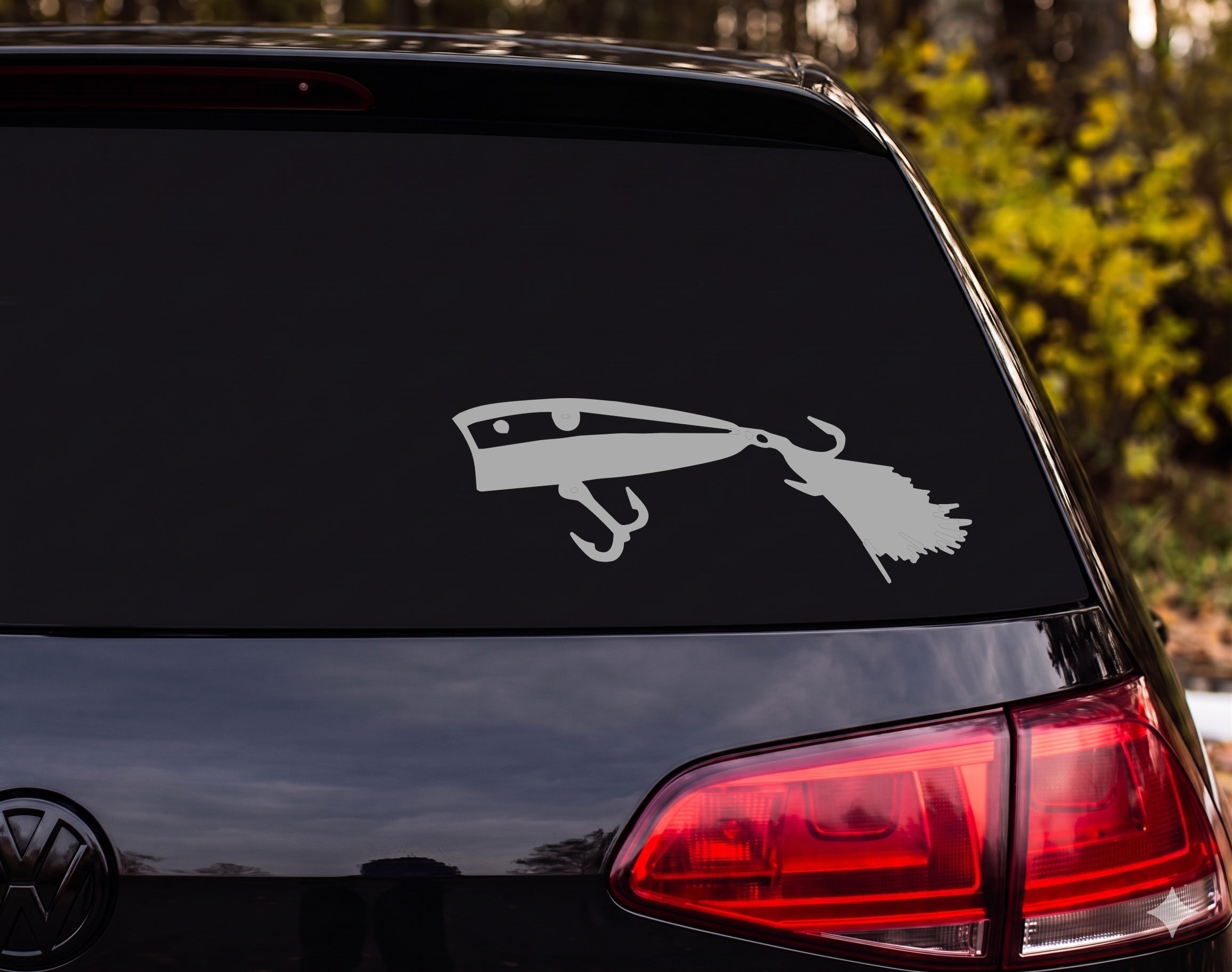 Fishing Lure Popper Plug Silhouette Treble Hook Feather Jig Vinyl Decal Sticker - Silver