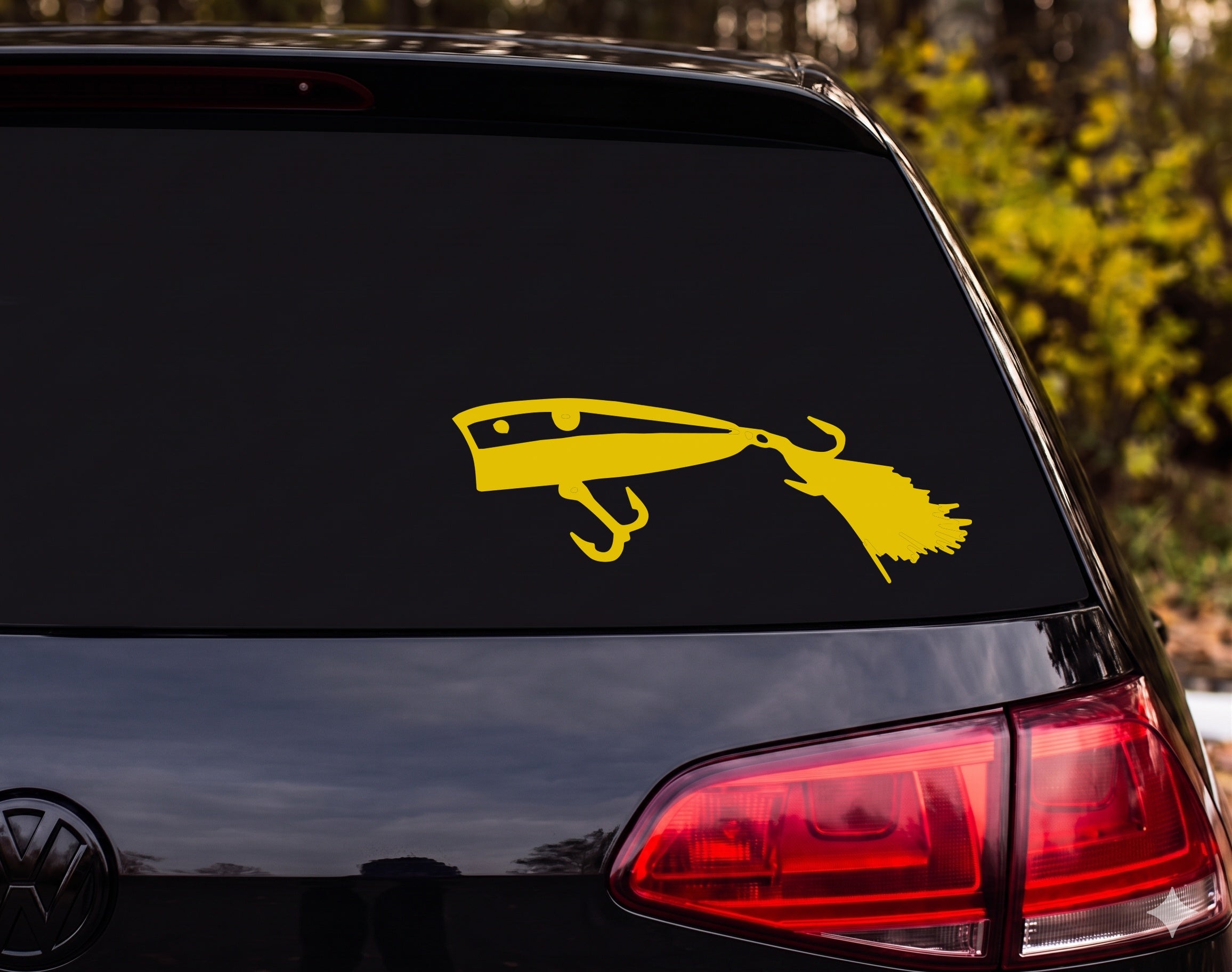 Fishing Lure Popper Plug Silhouette Treble Hook Feather Jig Vinyl Decal Sticker - Yellow