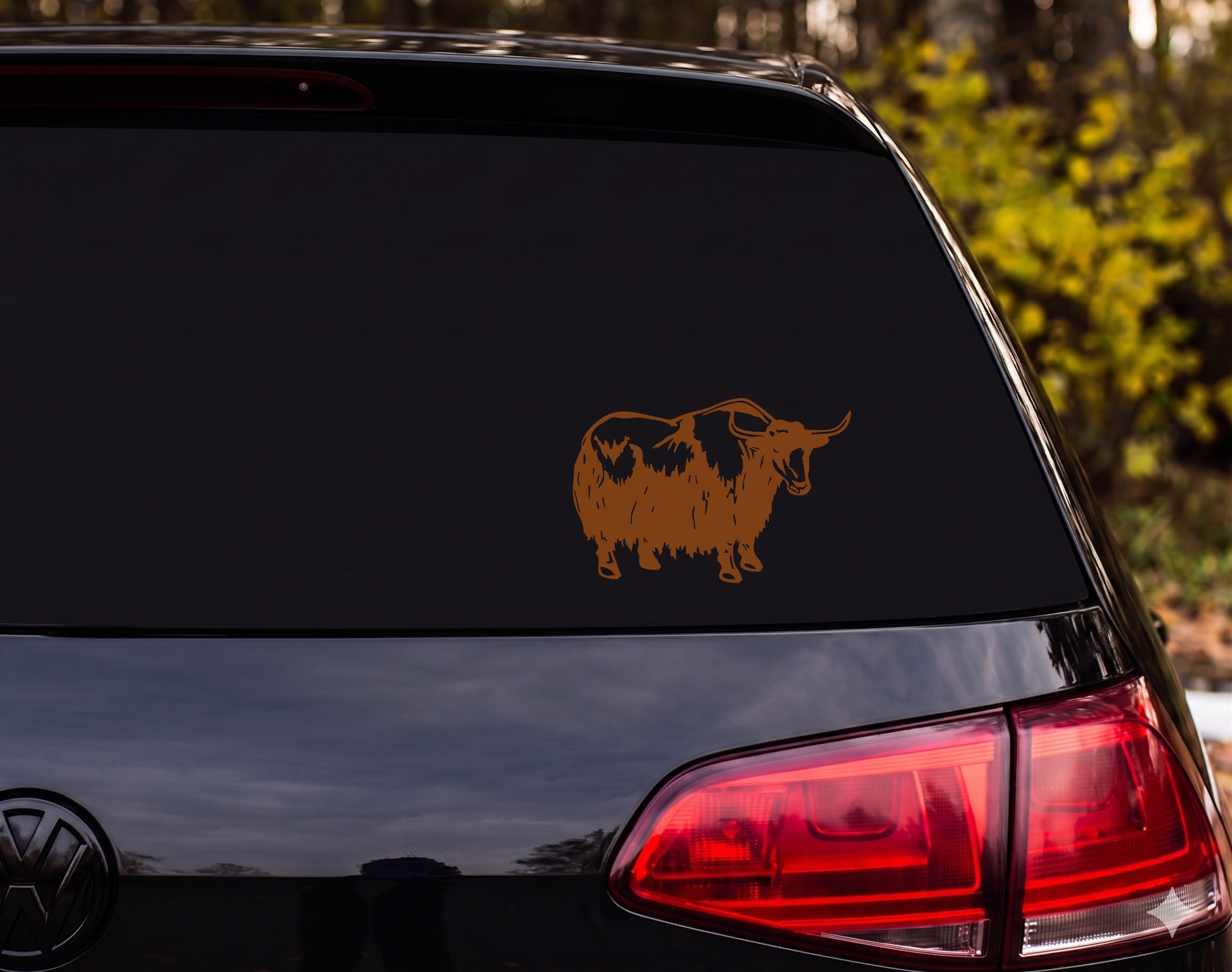 Yak Side Profile Shaggy Fur Curved Horns Illustration Vinyl Decal Sticker - Brown