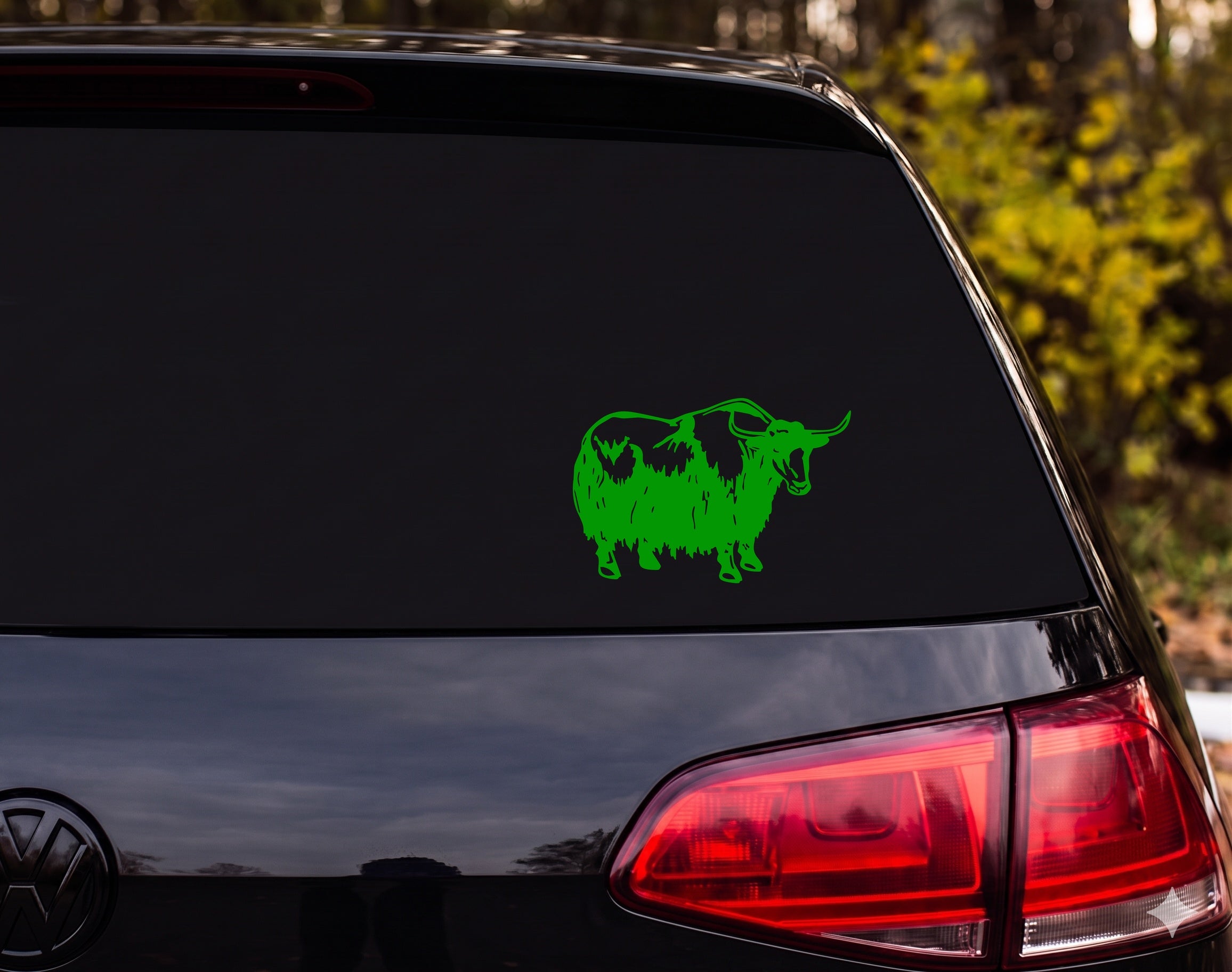 Yak Side Profile Shaggy Fur Curved Horns Illustration Vinyl Decal Sticker - Green