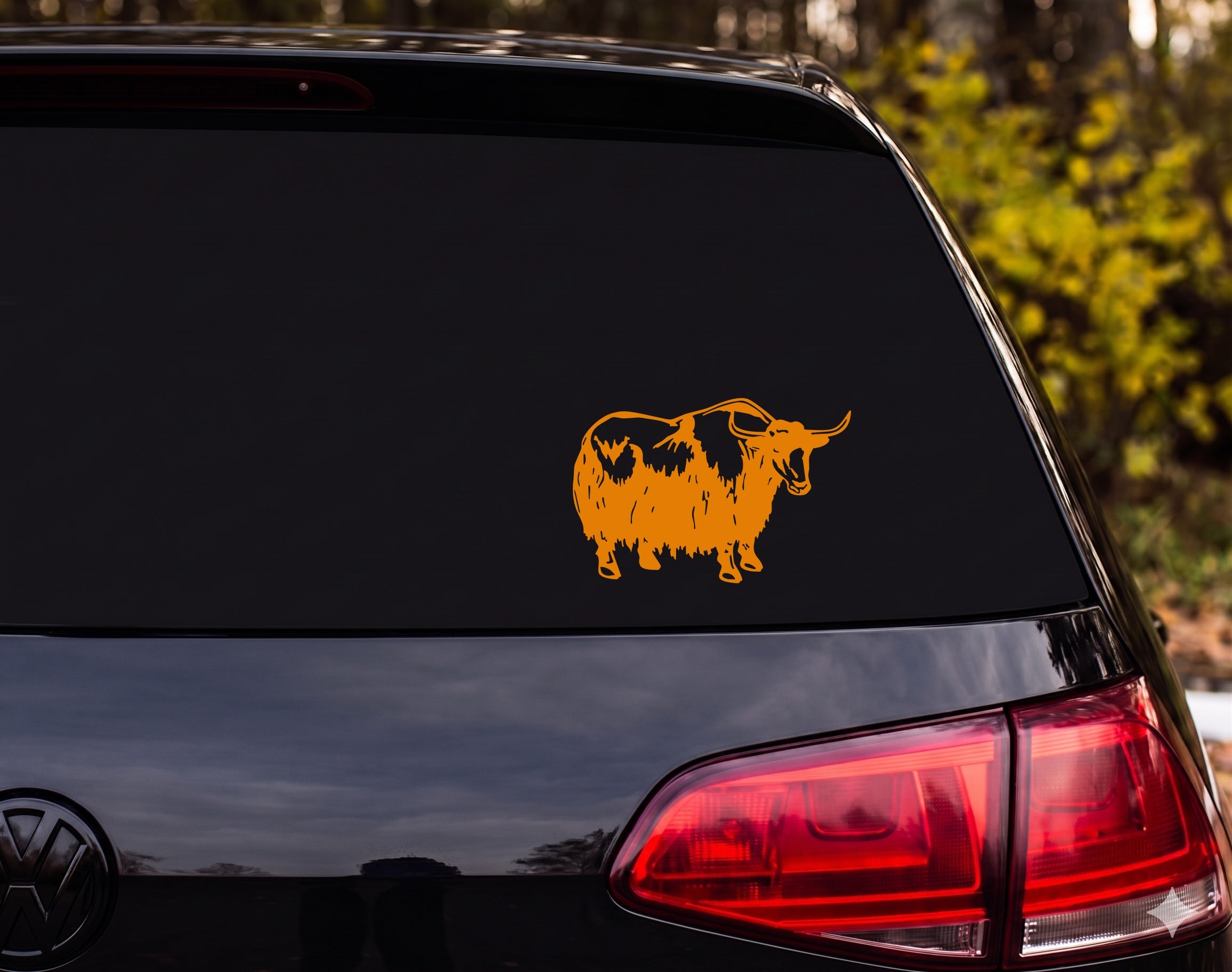 Yak Side Profile Shaggy Fur Curved Horns Illustration Vinyl Decal Sticker - Orange