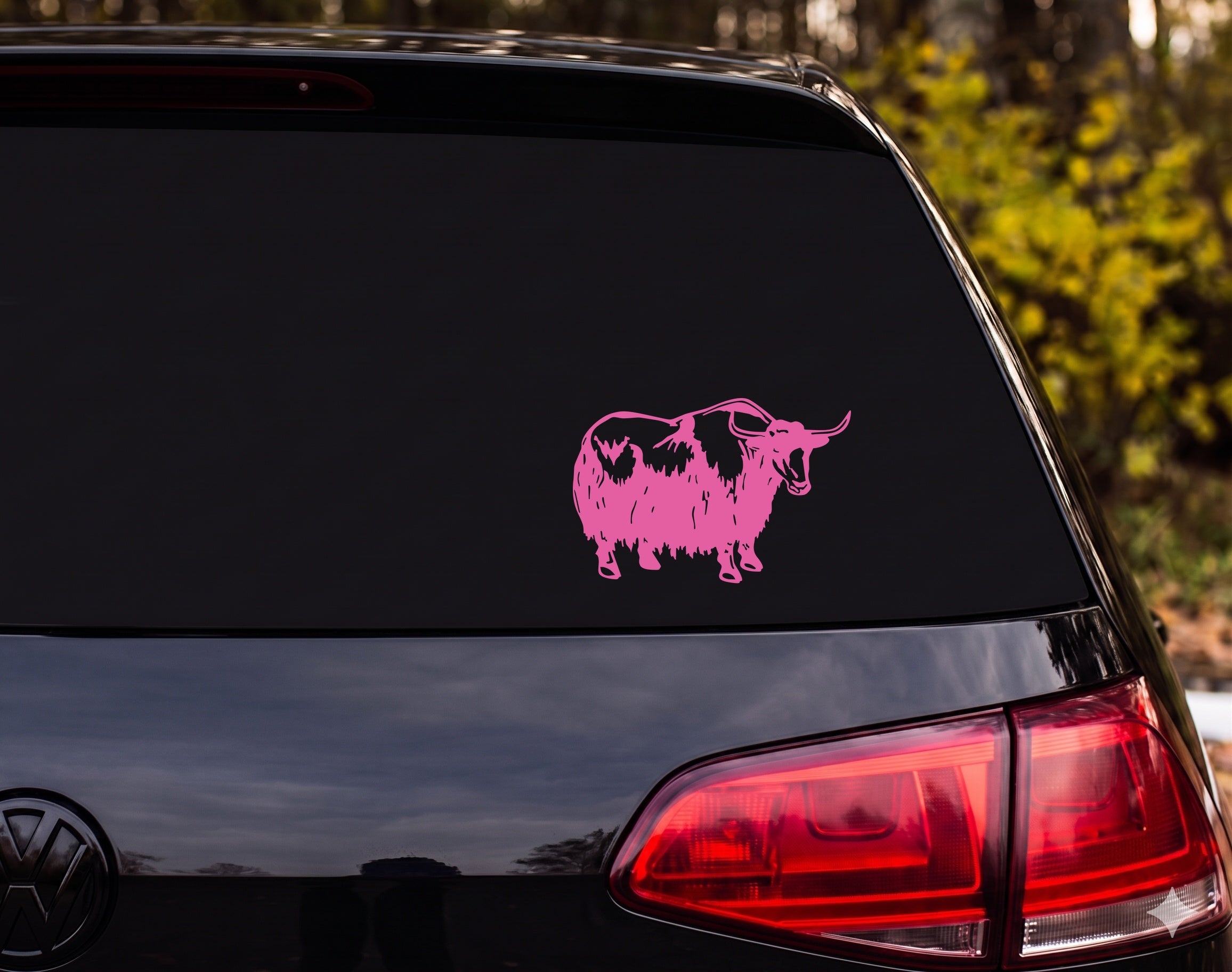 Yak Side Profile Shaggy Fur Curved Horns Illustration Vinyl Decal Sticker - Pink
