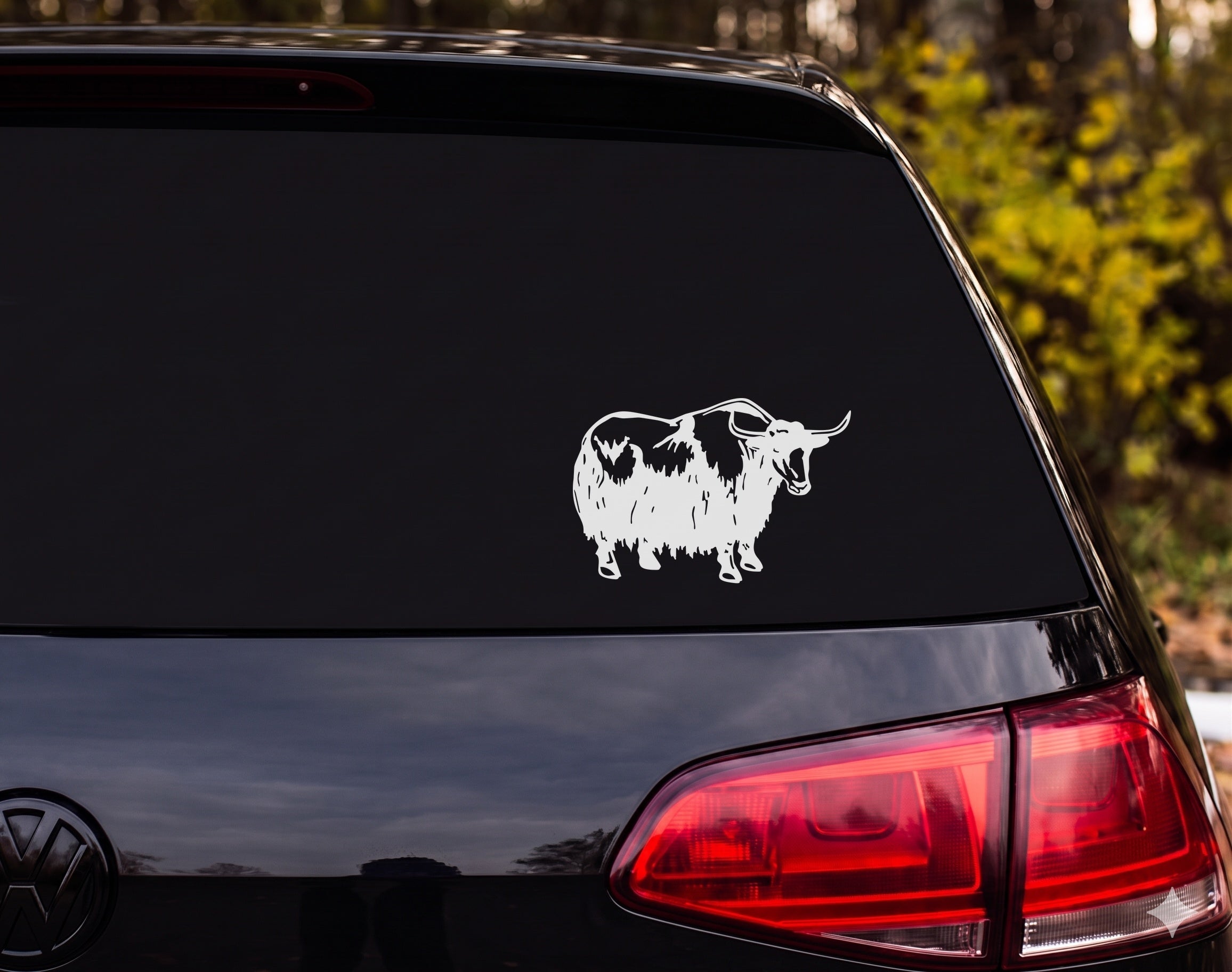 Yak Side Profile Shaggy Fur Curved Horns Illustration Vinyl Decal Sticker - White