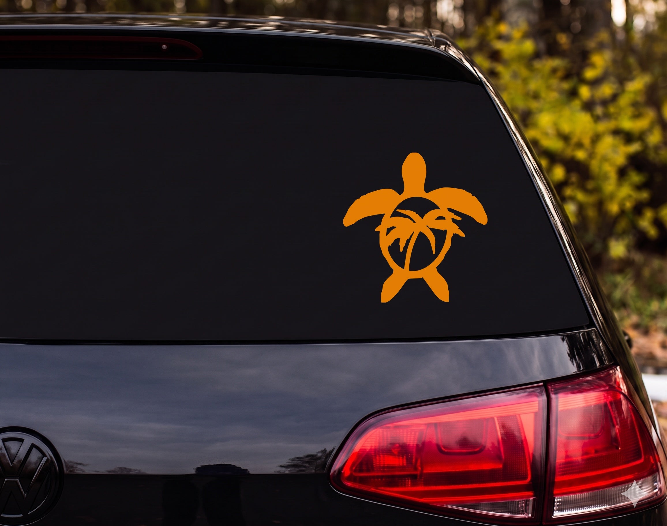 Sea Turtle Silhouette Palm Trees Circle Body Ring Vinyl Decal Sticker Car - Orange