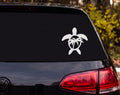 Sea Turtle Silhouette Palm Trees Circle Body Ring Vinyl Decal Sticker Car - White