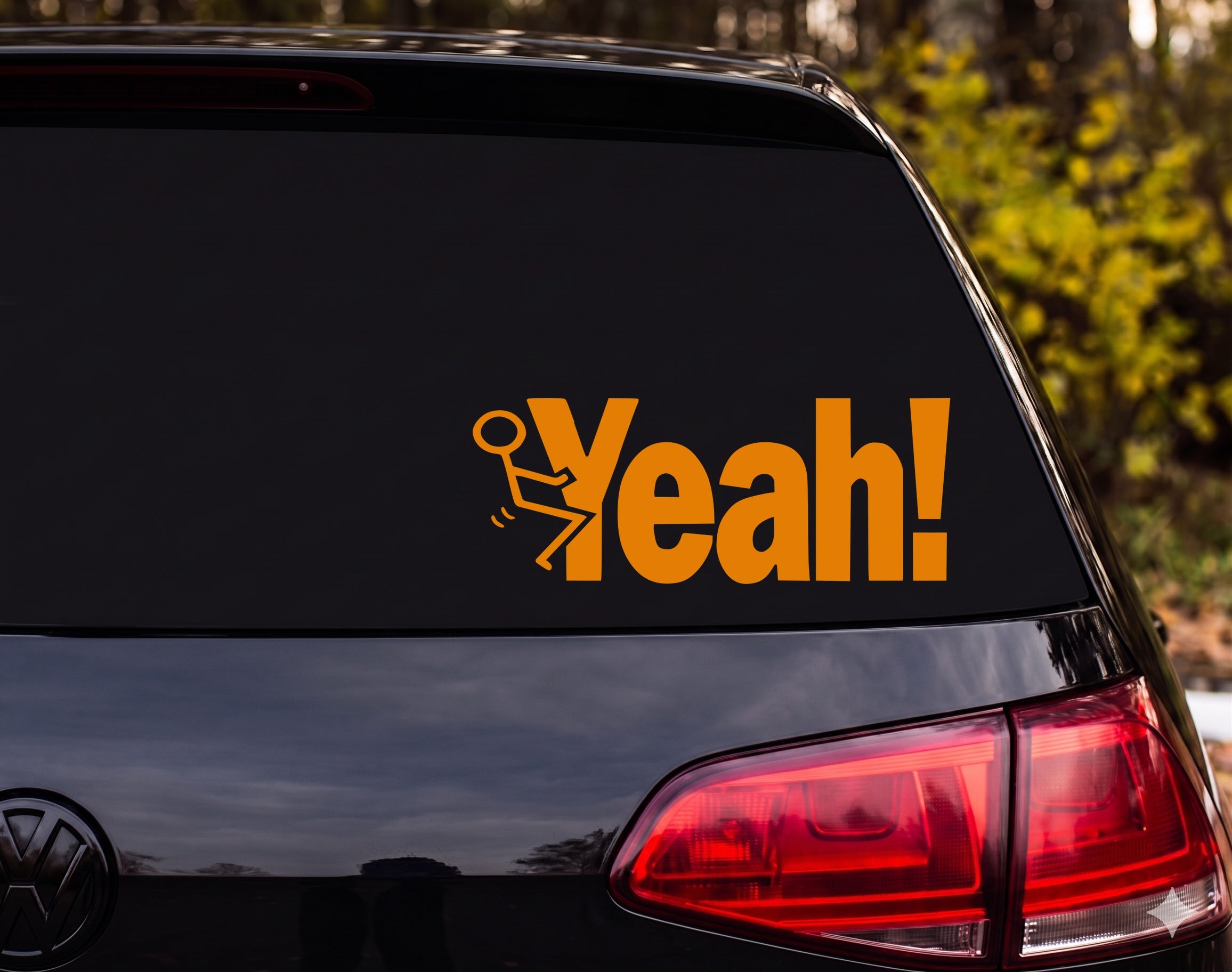 Yeah! Stick Figure Kicked by Text Motion Lines Cartoon Vinyl Decal Sticker - Orange
