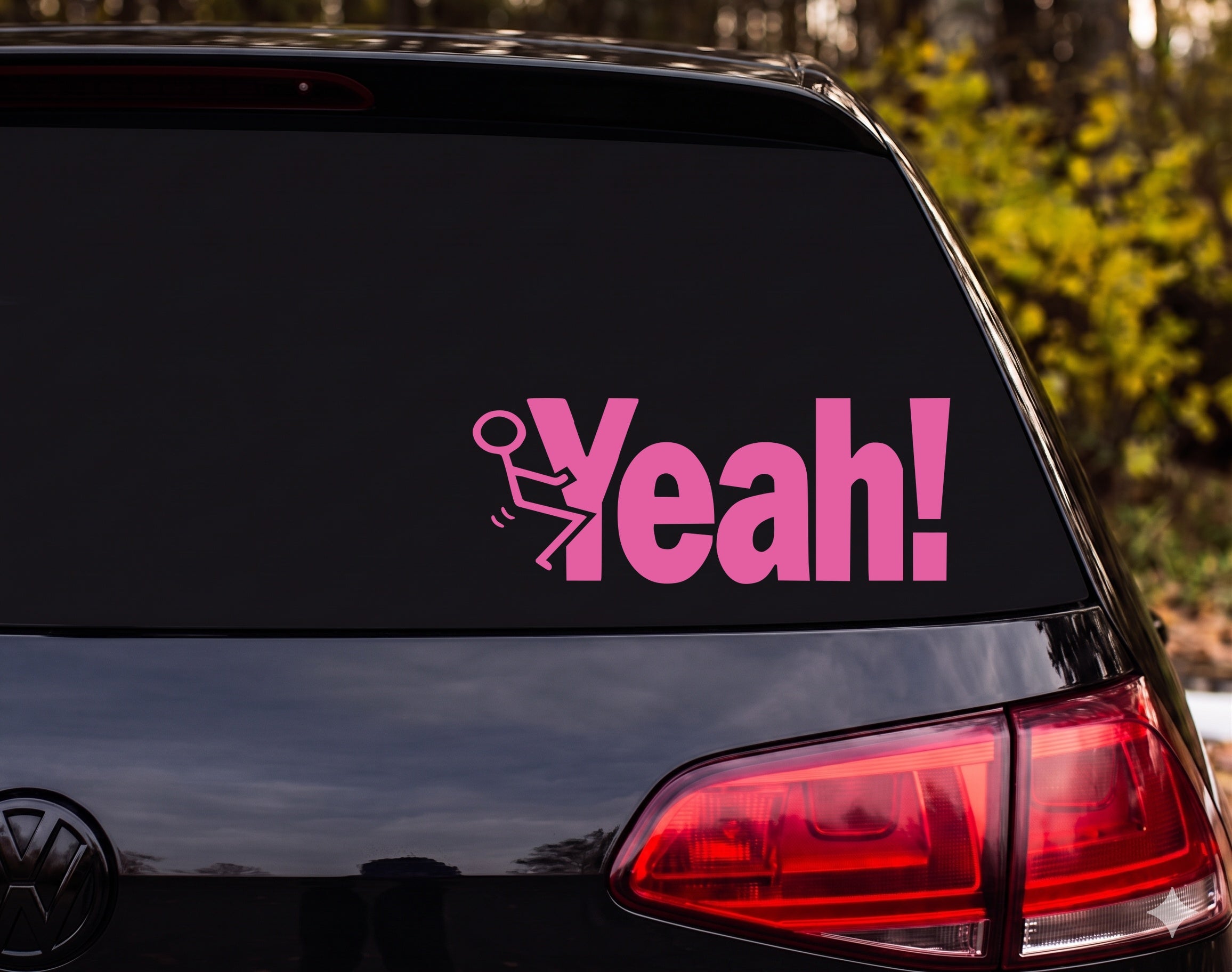 Yeah! Stick Figure Kicked by Text Motion Lines Cartoon Vinyl Decal Sticker - Pink