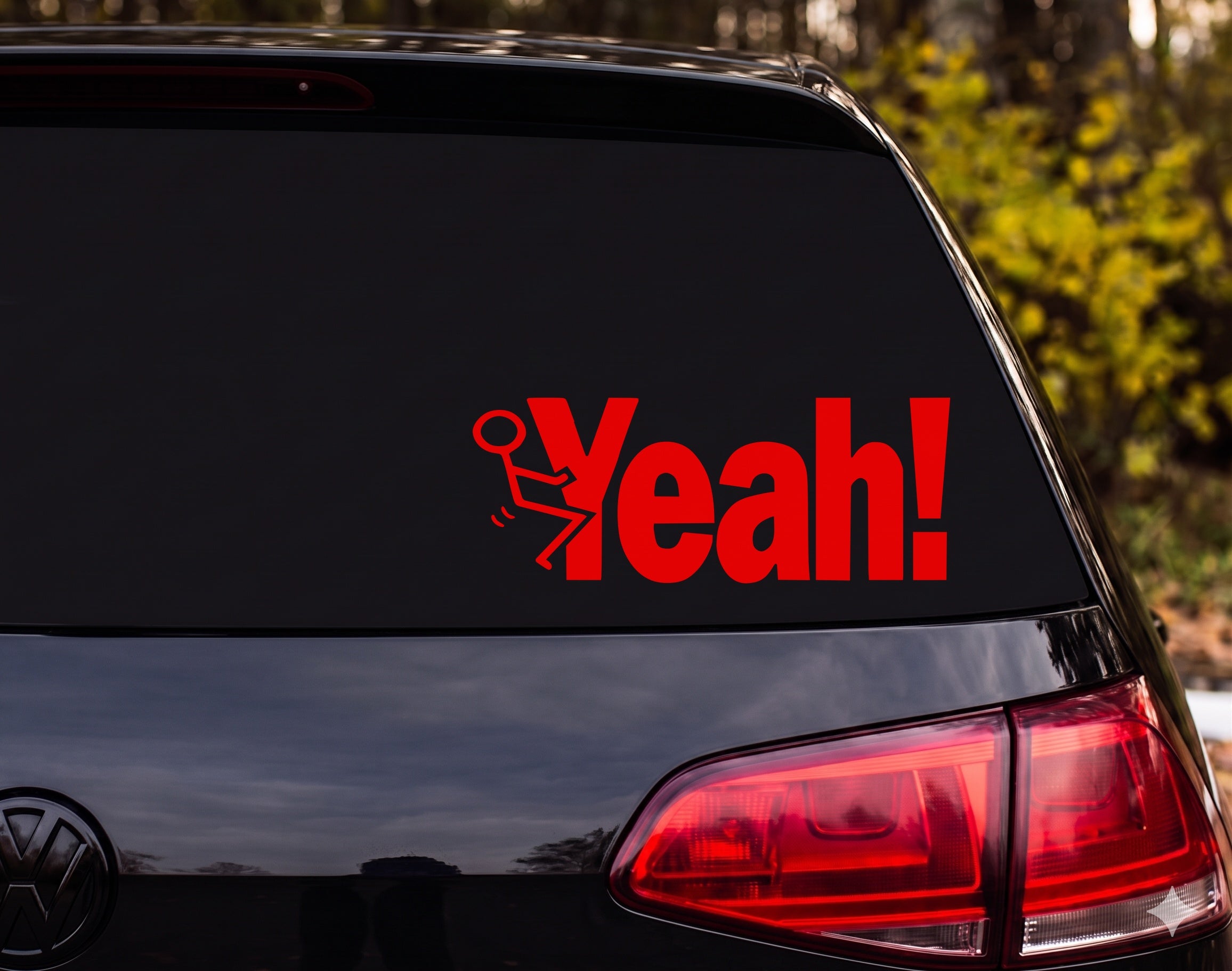 Yeah! Stick Figure Kicked by Text Motion Lines Cartoon Vinyl Decal Sticker - Red