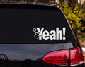 Yeah! Stick Figure Kicked by Text Motion Lines Cartoon Vinyl Decal Sticker - White