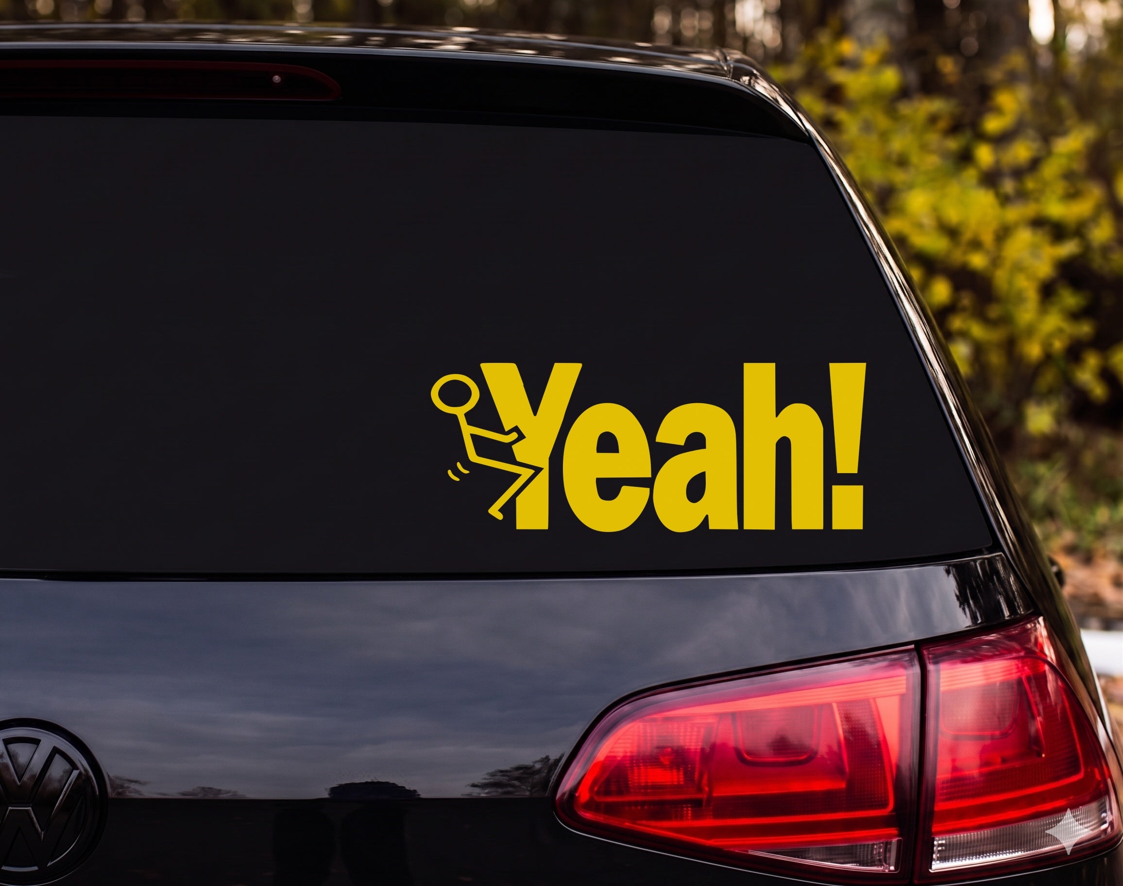 Yeah! Stick Figure Kicked by Text Motion Lines Cartoon Vinyl Decal Sticker - Yellow