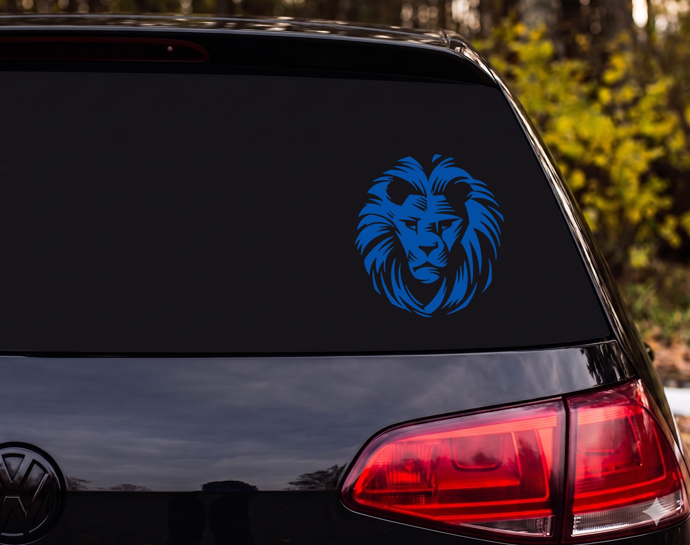 Lion Face Silhouette Bold Mane Brushstroke Front View Vinyl Decal Sticker - Blue