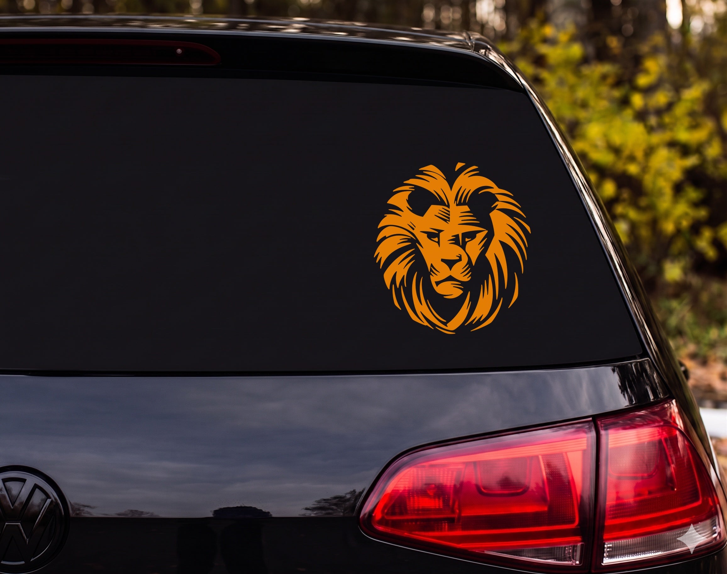 Lion Face Silhouette Bold Mane Brushstroke Front View Vinyl Decal Sticker - Orange