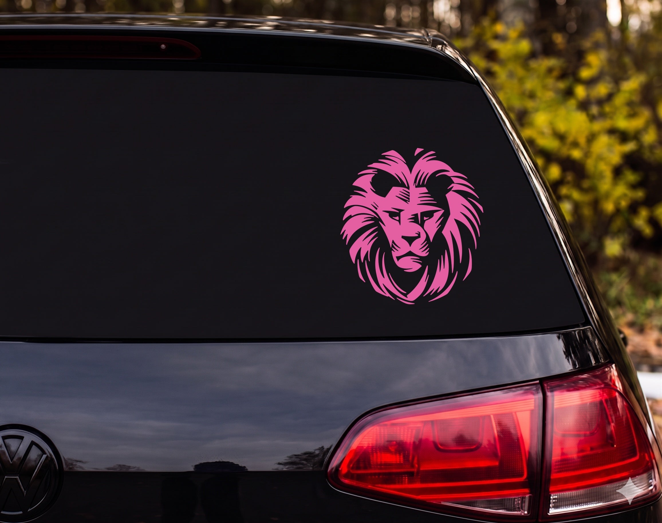 Lion Face Silhouette Bold Mane Brushstroke Front View Vinyl Decal Sticker - Pink