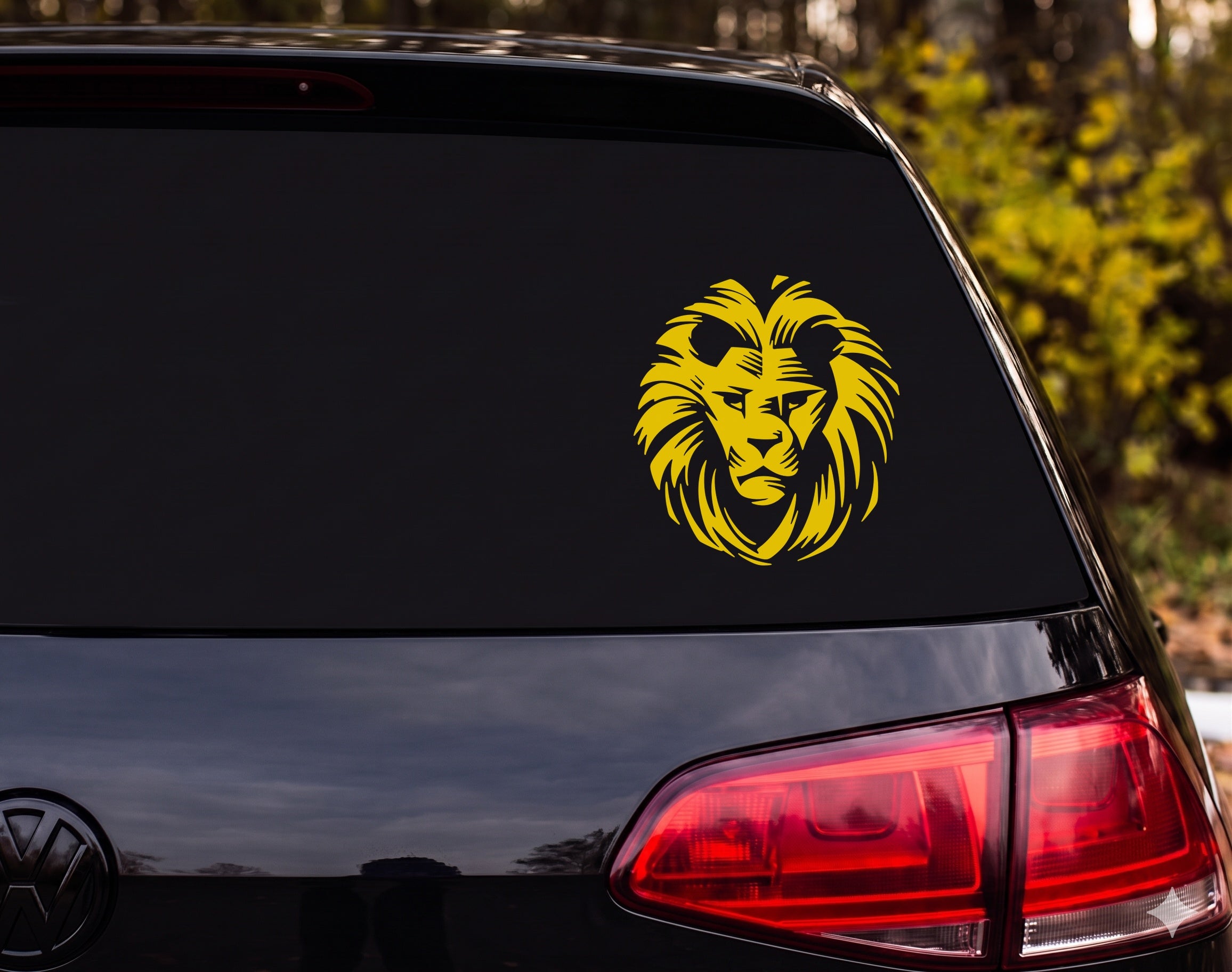 Lion Face Silhouette Bold Mane Brushstroke Front View Vinyl Decal Sticker - Yellow