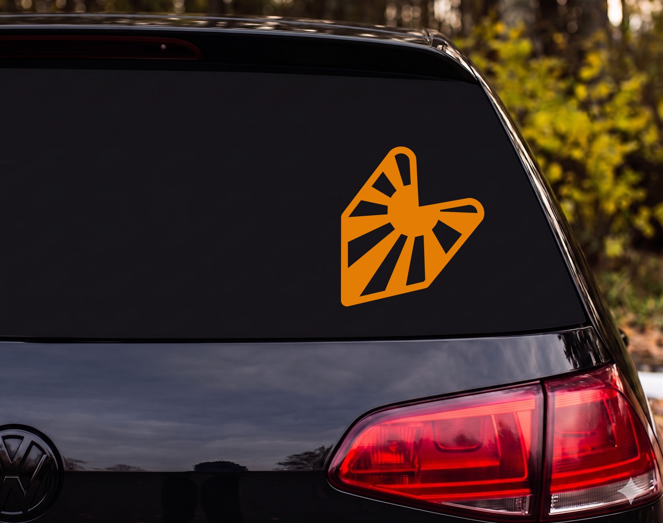 Rock On Devil Horns Hand Silhouette Sunburst Vinyl Decal Sticker Car Laptop - Orange