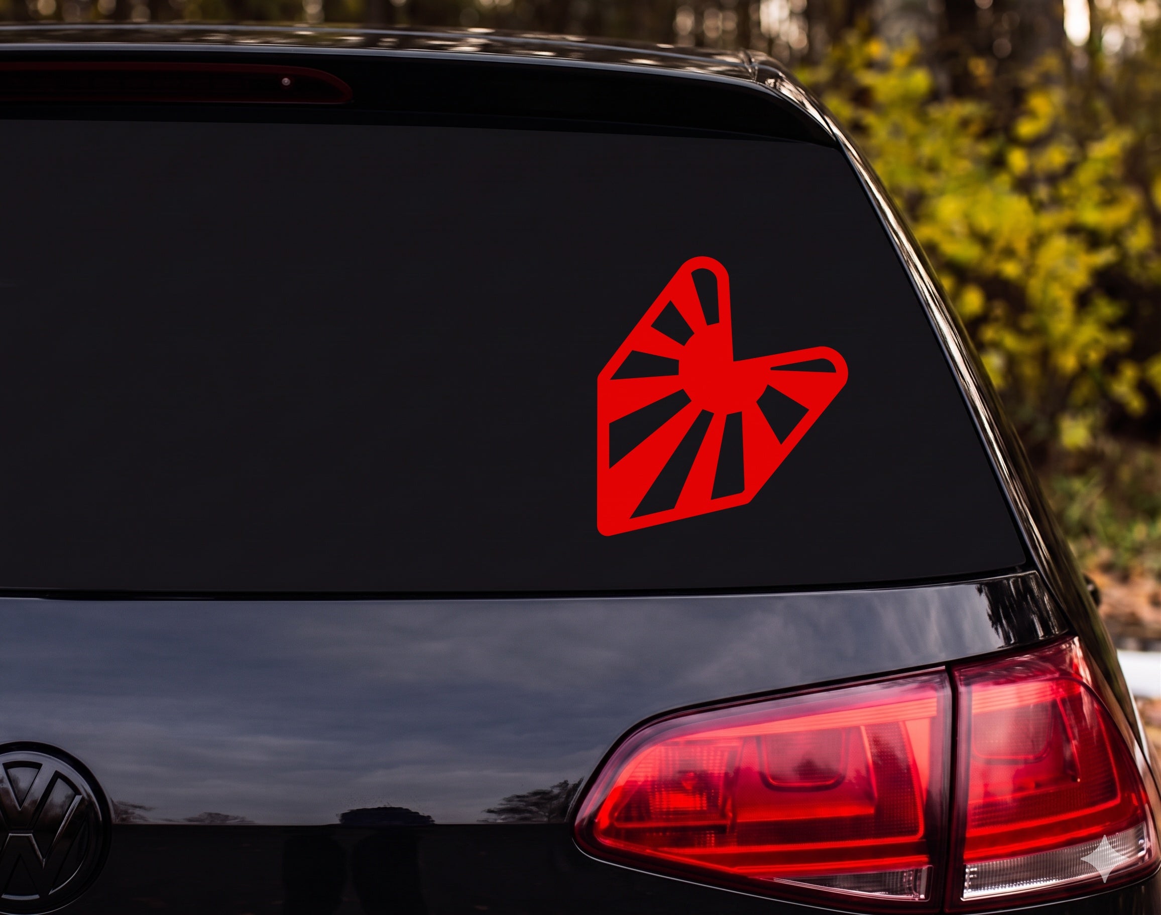 Rock On Devil Horns Hand Silhouette Sunburst Vinyl Decal Sticker Car Laptop - Red