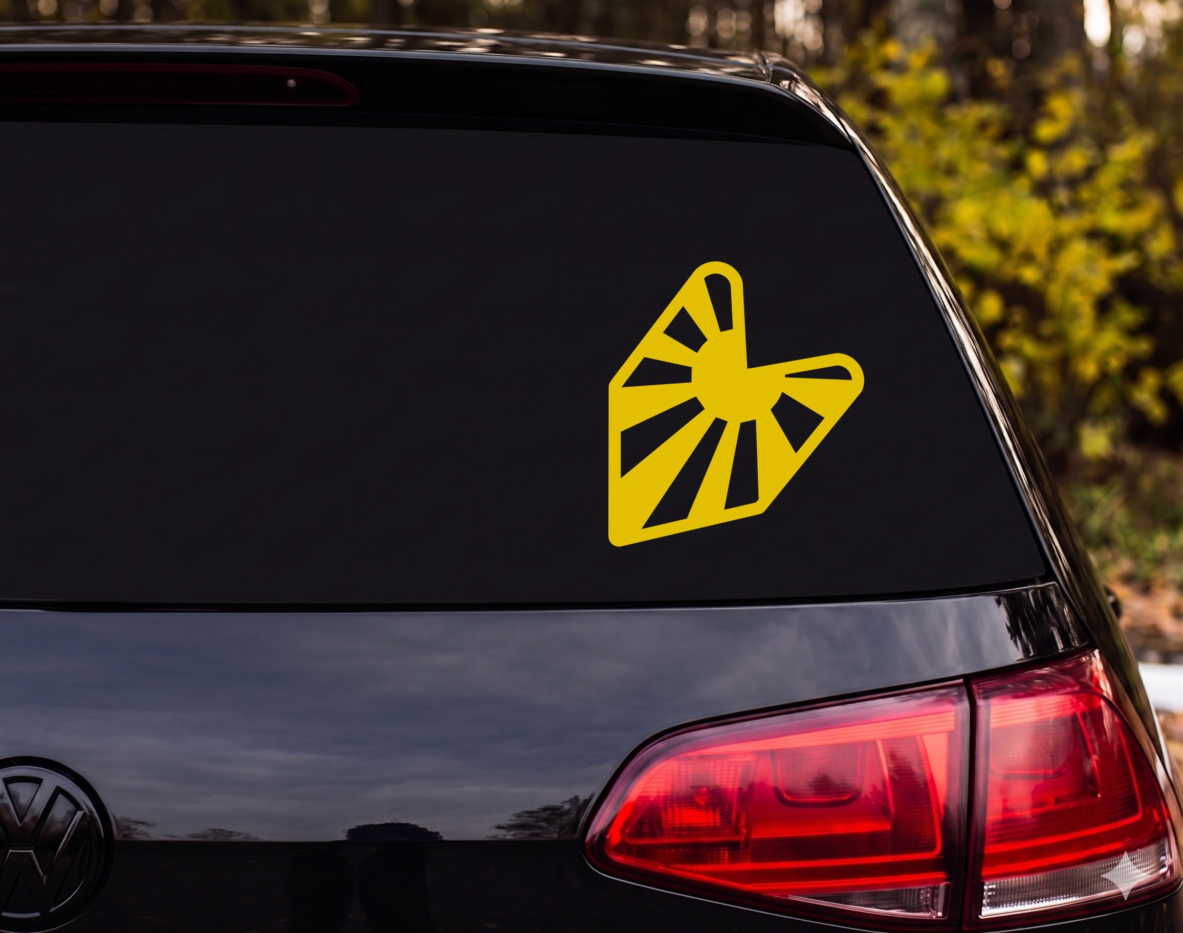 Rock On Devil Horns Hand Silhouette Sunburst Vinyl Decal Sticker Car Laptop - Yellow