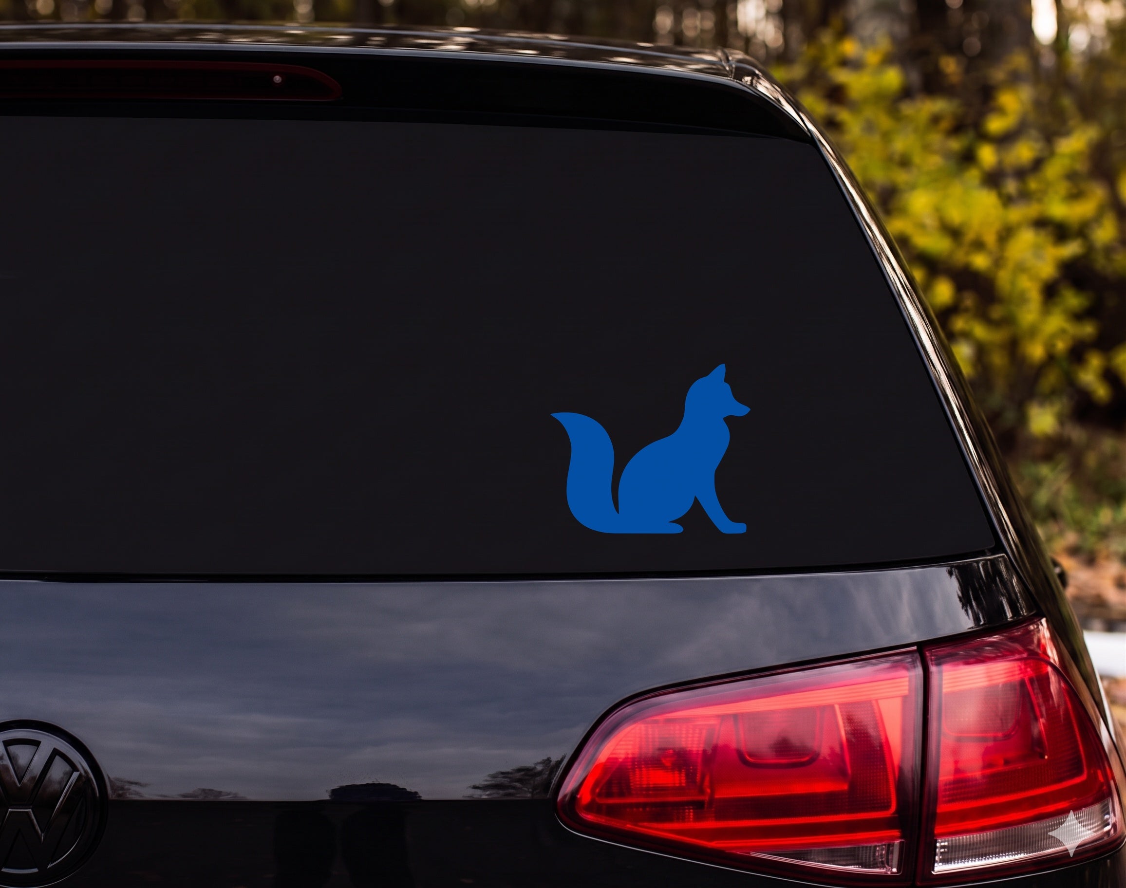 Fox Sitting Silhouette Bushy Tail Side View Vinyl Decal Sticker Car Window - Blue
