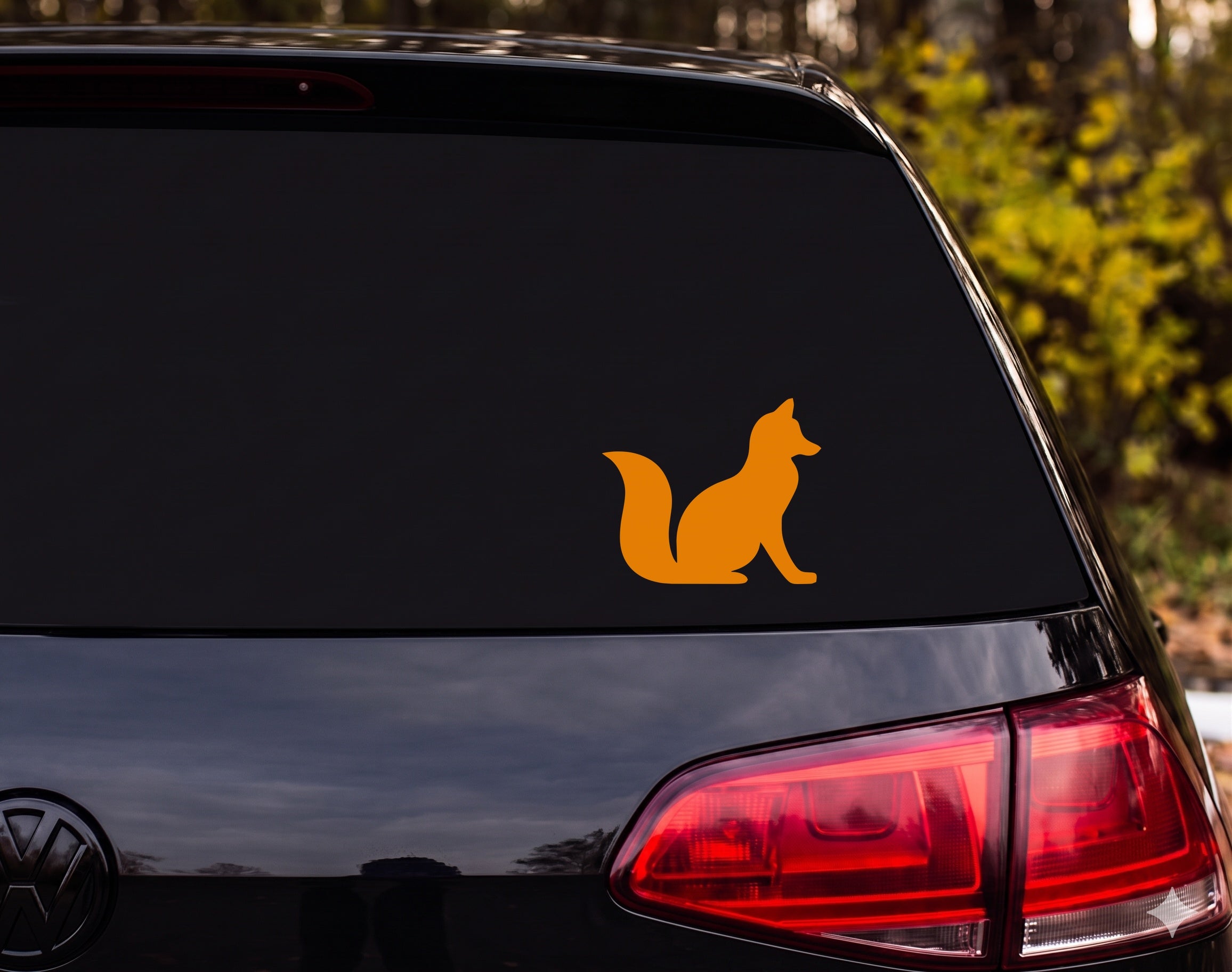 Fox Sitting Silhouette Bushy Tail Side View Vinyl Decal Sticker Car Window - Orange
