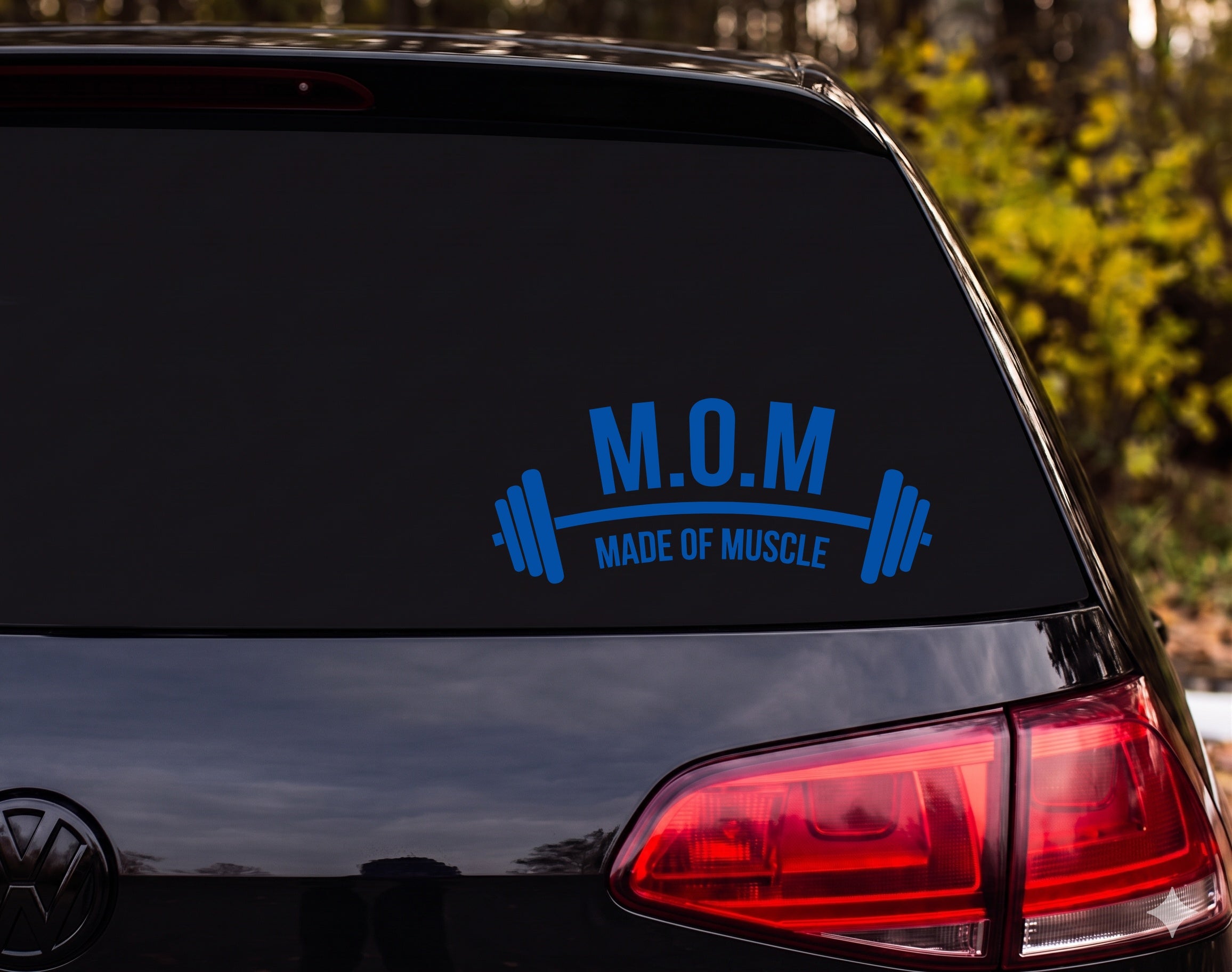 M.O.M Made Of Muscle Curved Barbell Silhouette Vinyl Decal Sticker - Blue