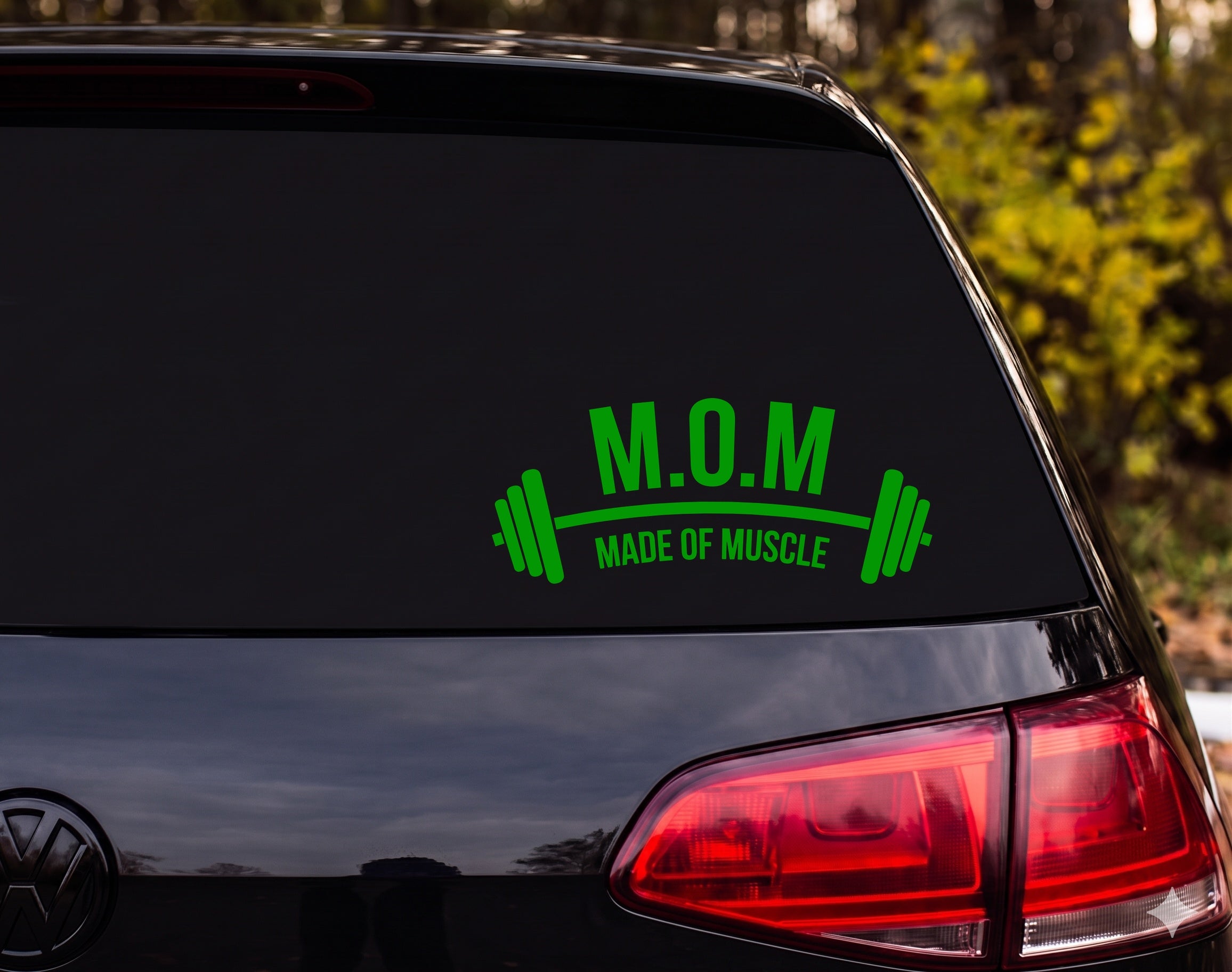 M.O.M Made Of Muscle Curved Barbell Silhouette Vinyl Decal Sticker - Green